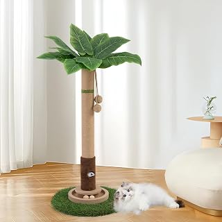 WOOCHPET 35" Tall Cat Scratching Post with Mouse Toy, Mouse Hole & Interactive Balls - Sisal Scratcher for Kittens & Adult Cats
