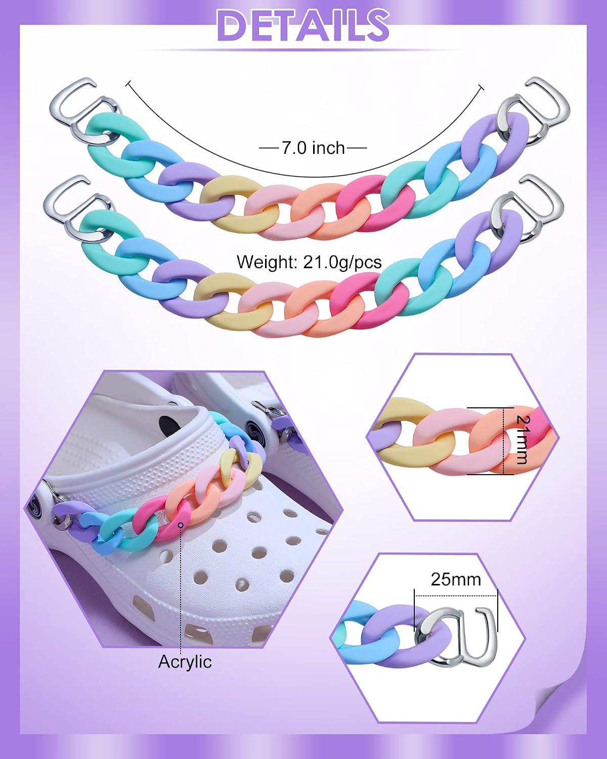 2 Pcs Shoe Chains, Candy Color Shoe Charms to DIY Your Clog Sandals, Favors Gifts for Party for Girls Boys image 2