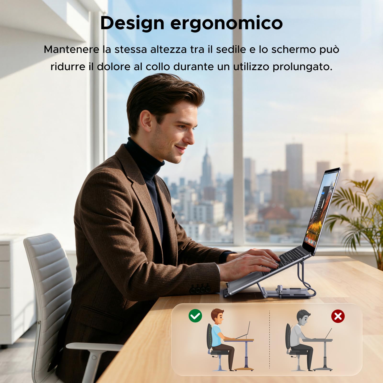 UGREEN Supporto Verticale Orizzontale 2 in 1 per Laptop Regolabile Stand per PC Portabile Salvaspazio Compatibile con MacBook Pro Air MateBook Chromebook Surface Dell HP iPad Pro Air Grigio