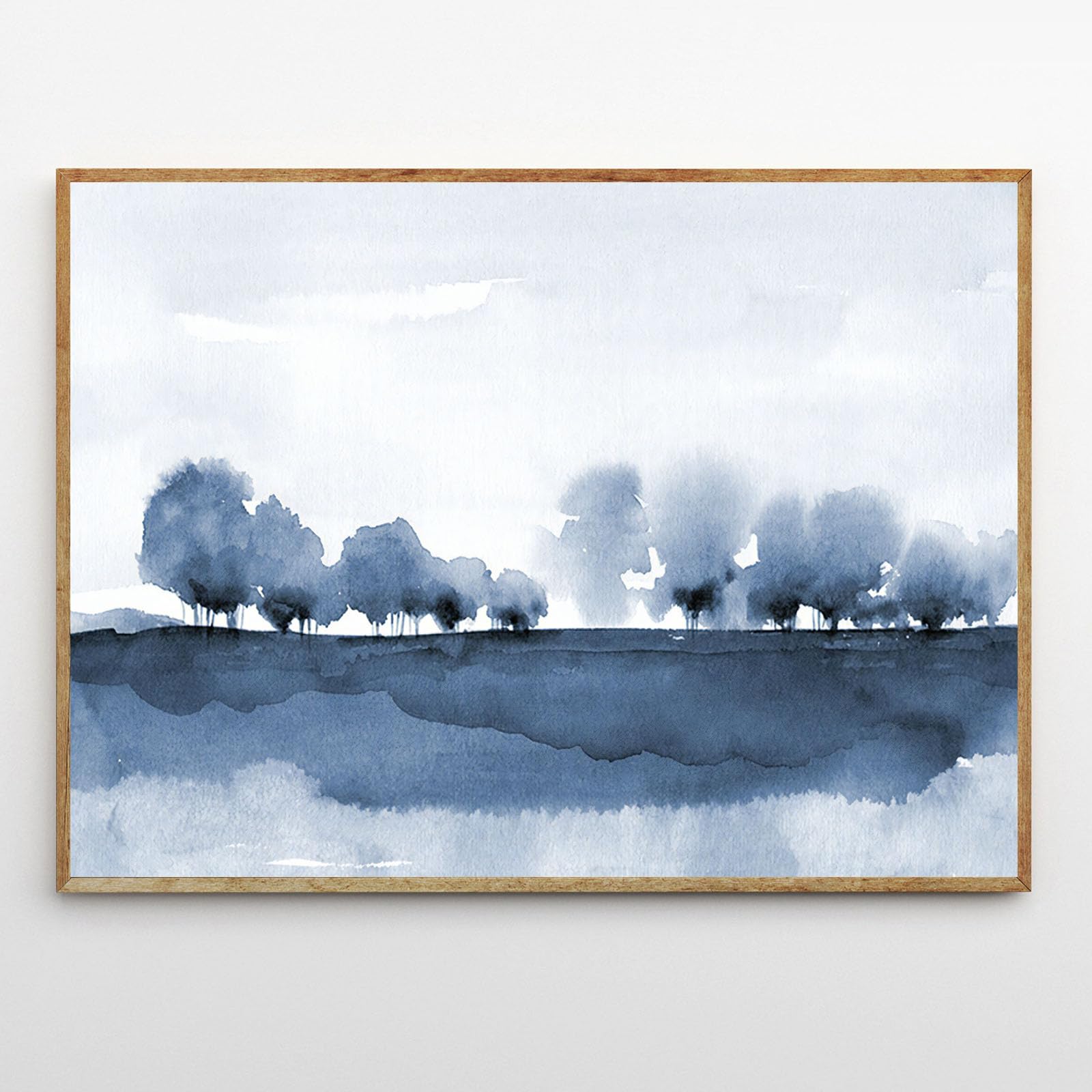 Abstract Blue Tree Wall Art Indigo Blue Abstract Wall Art Abstract Blue Landscape Art Navy Watercolor Wall Art White And Blue Art Blue Nature Artwork Blue Watercolor Art For Bedroom 24x16in No Frame