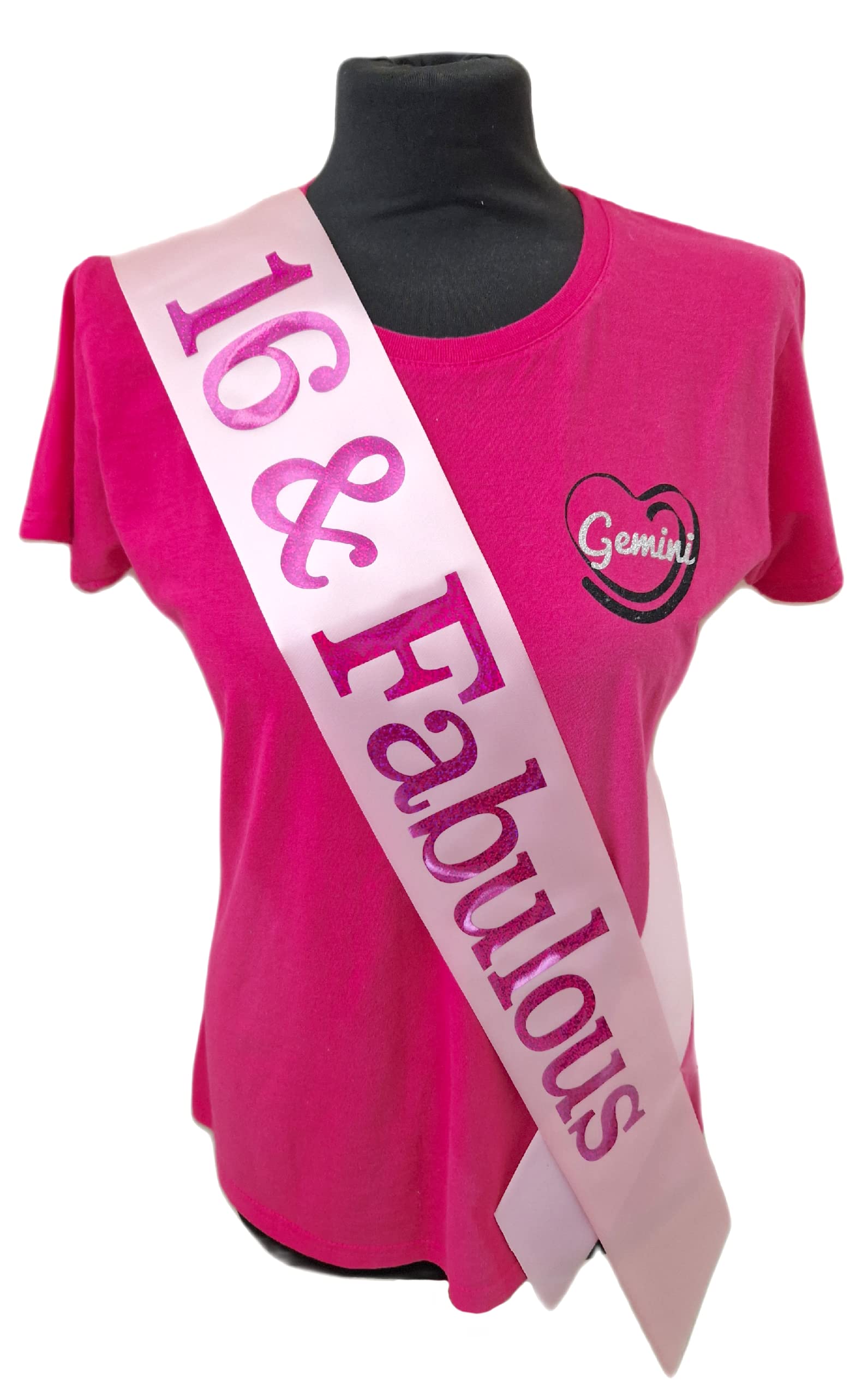 16 Birthay Sash - Baby Pink 16 and Fabulous Sash - Beautiful Quality Pink Ribbon and Holographic Pink Font