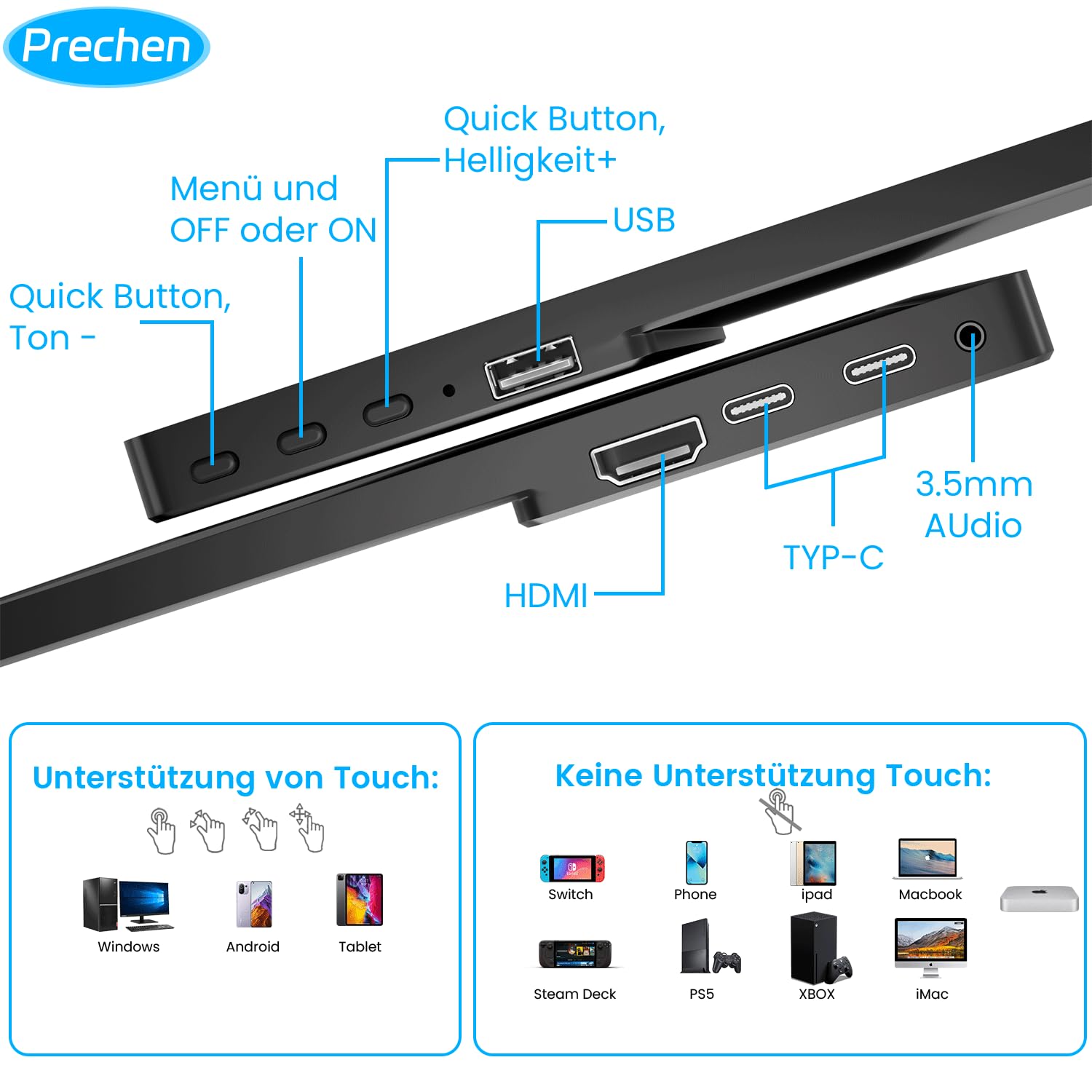 14 Pulgadas Monitor Portátil Táctil con Funda Protectora, 1920 x 1200 IPS | 100% sRGB, Pantalla Táctil de Viaje con Altavoz, HDMI USB C CNC para PC