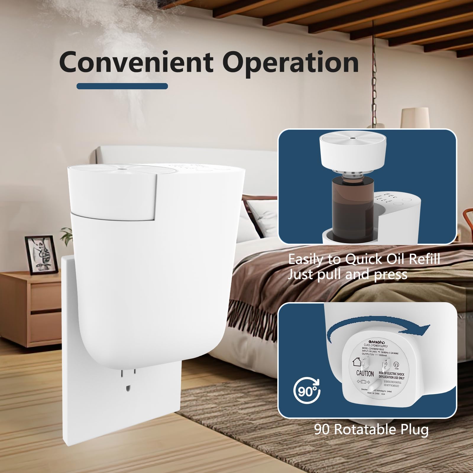 Difusor de pared enchufable | Difusor de aroma de aceites esenciales sin agua | Mini máquina de aroma portátil para habitación grande | Kit de aromaterapia con aceite de 100 ml y botella de
