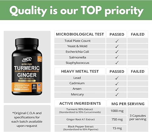 Miniatura 10 de Curcumina de cúrcuma con jengibre, fórmula de alta potencia de 1750 mg con 95% de curcuminoides estandarizados y extracto de jengibre, pimienta