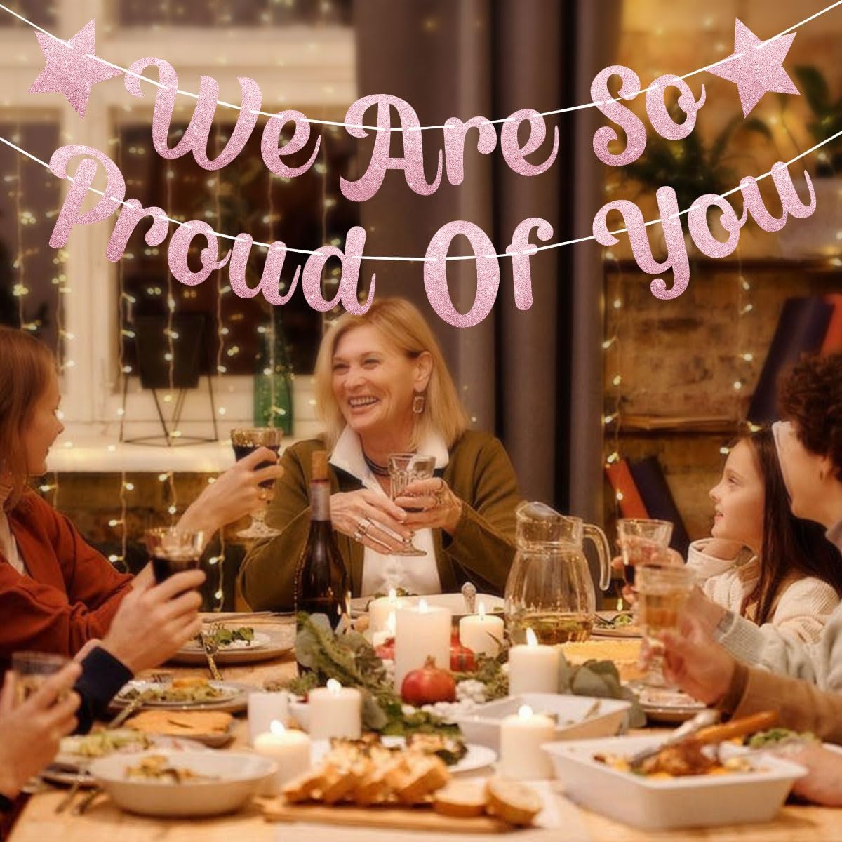 We are So Proud of You Banner Rose Gold Glittery Class of 2025 Graduation Congratulations Decoration Hanging Garland for Graduation Retirement Grad Party Decor Supplies (Pre-Strung) - Image 4