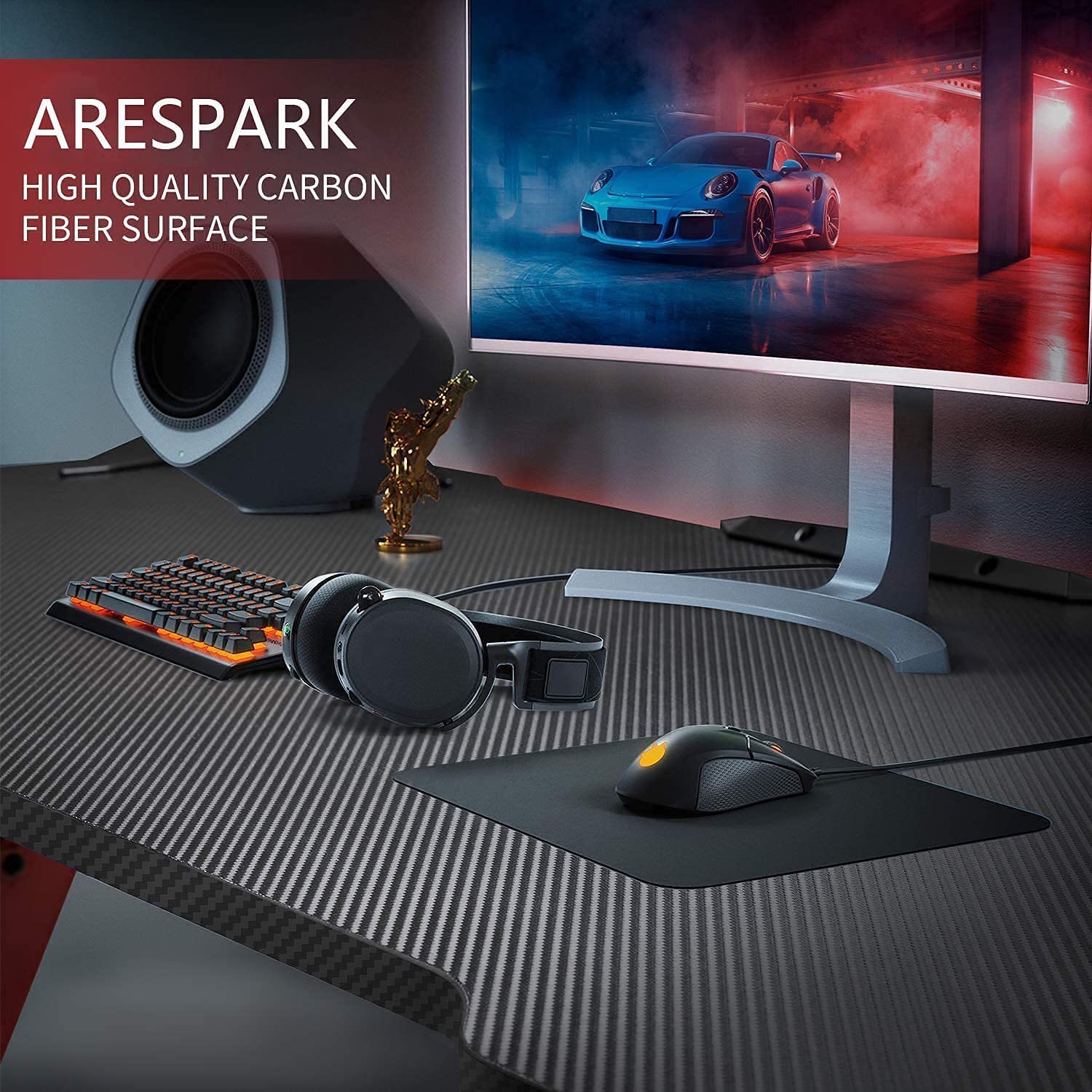 Gaming Desk with LED Lights, Arespark 47" Home Office Tables Ergonomic