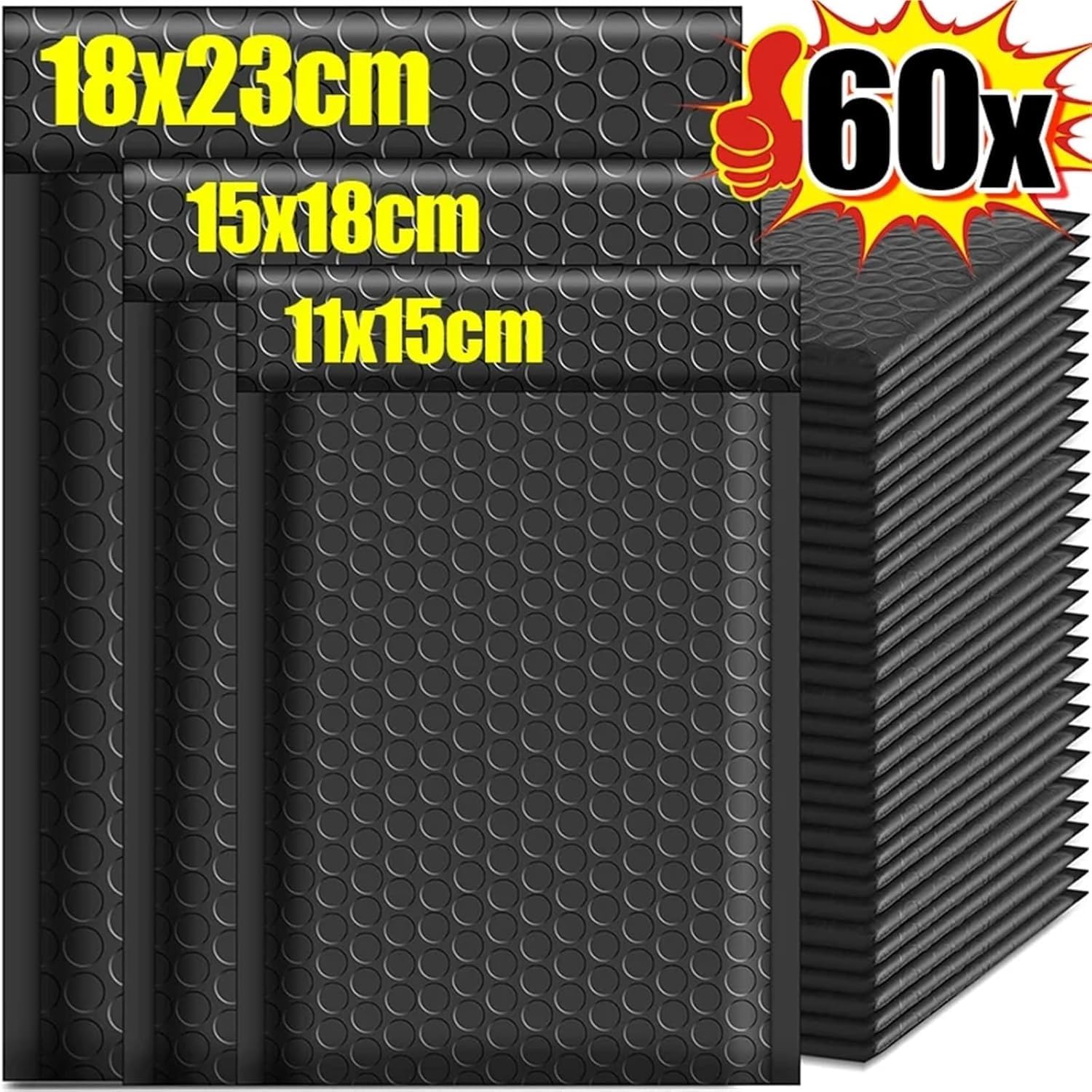 Samoprzylepne Koperty Bąbelkowe, Wielokolorowe, Różne Rozmiary, 10–60 Sztuk(Black- 18x23cm,60PCS)