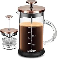 Vista 1 de Cafetera de prensa francesa de 12 onzas, cafetera de té espresso con sistema de 4 filtros, émbolo de acero inoxidable y vidrio de borosilicato