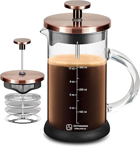 Cafetera de prensa francesa de 12 onzas, cafetera de té espresso con sistema de 4 filtros, émbolo de acero inoxidable y vidrio de borosilicato disponible en Yaxa Mexico