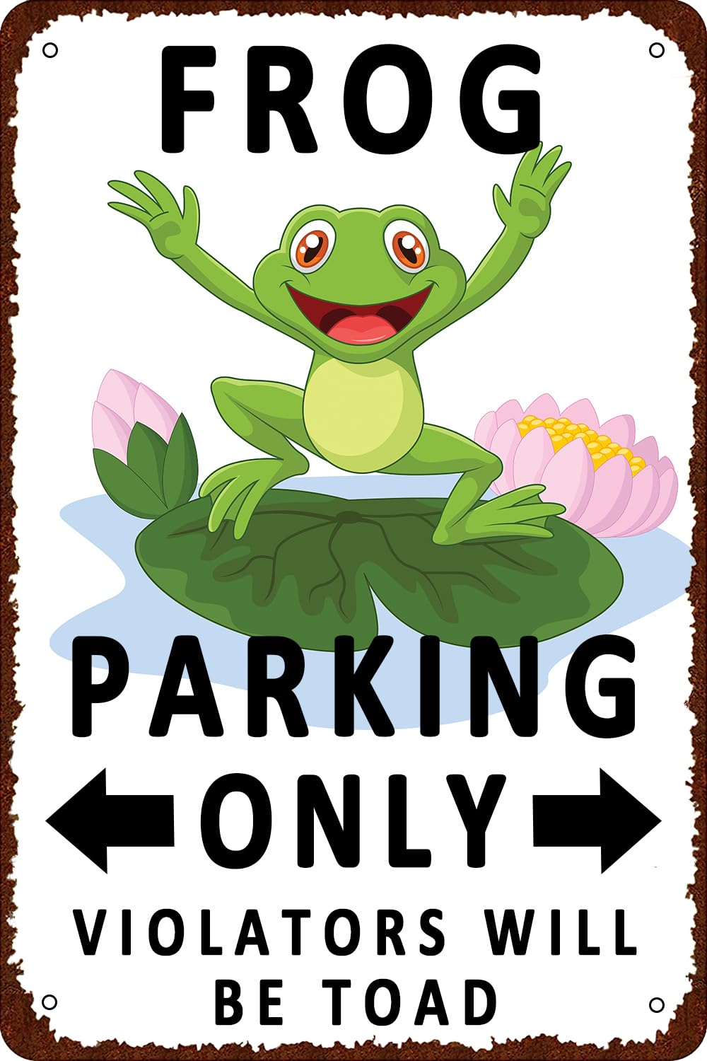 Vintage Metal Tin Signs Frog Parking Only Violators Will Be Toad Wall Decor Funny - Retro Sign for Home Living Room Bedroom Decor Gifts - 8x12 Inch