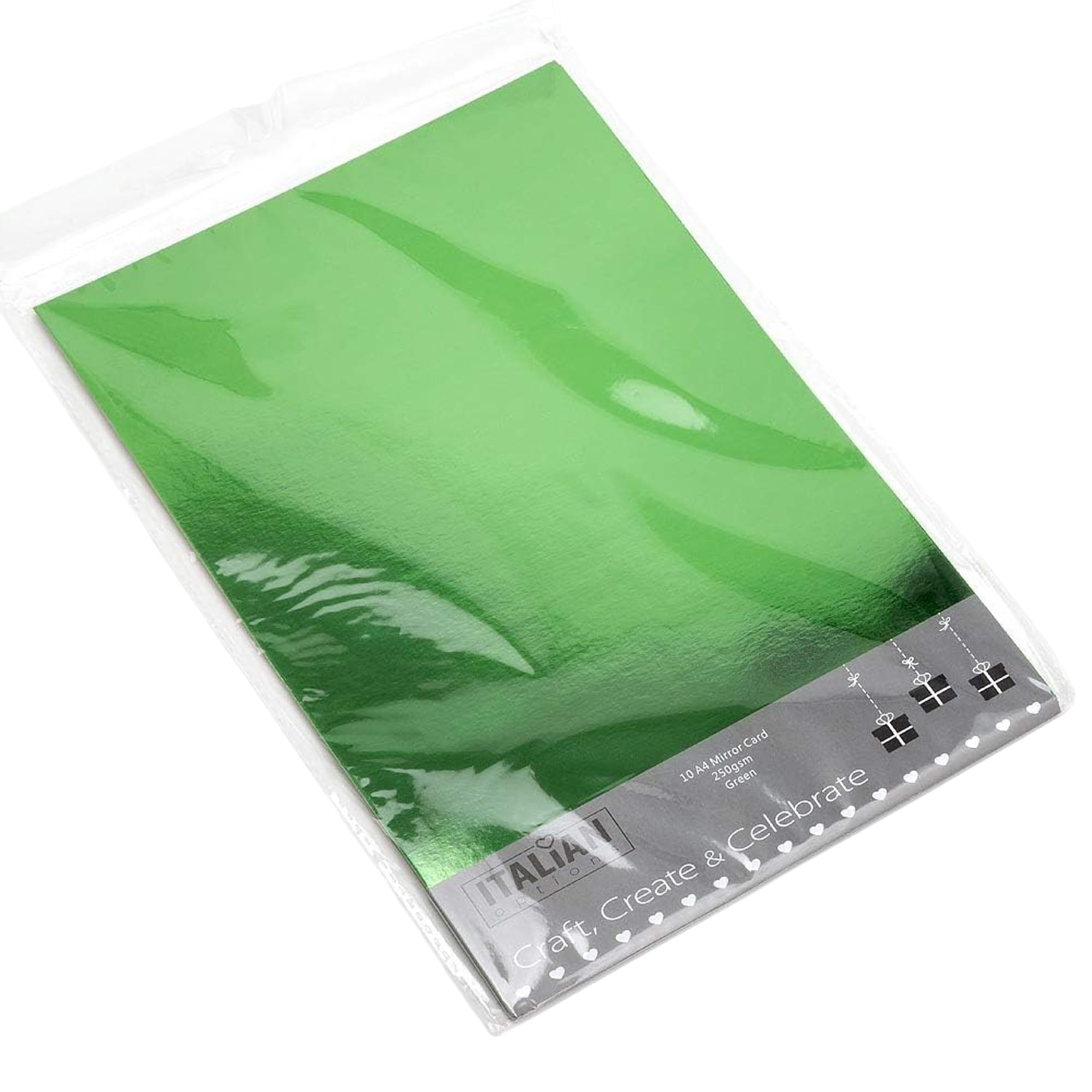 Italian Options Mirror Cardstock Paper, Holographic and Metallic Craft Card Stock for Electronic Die-Cutter Machines, Christmas Crafts and Card Making Supplies, 10 Coloured Sheets, A4, 250gsm, Green