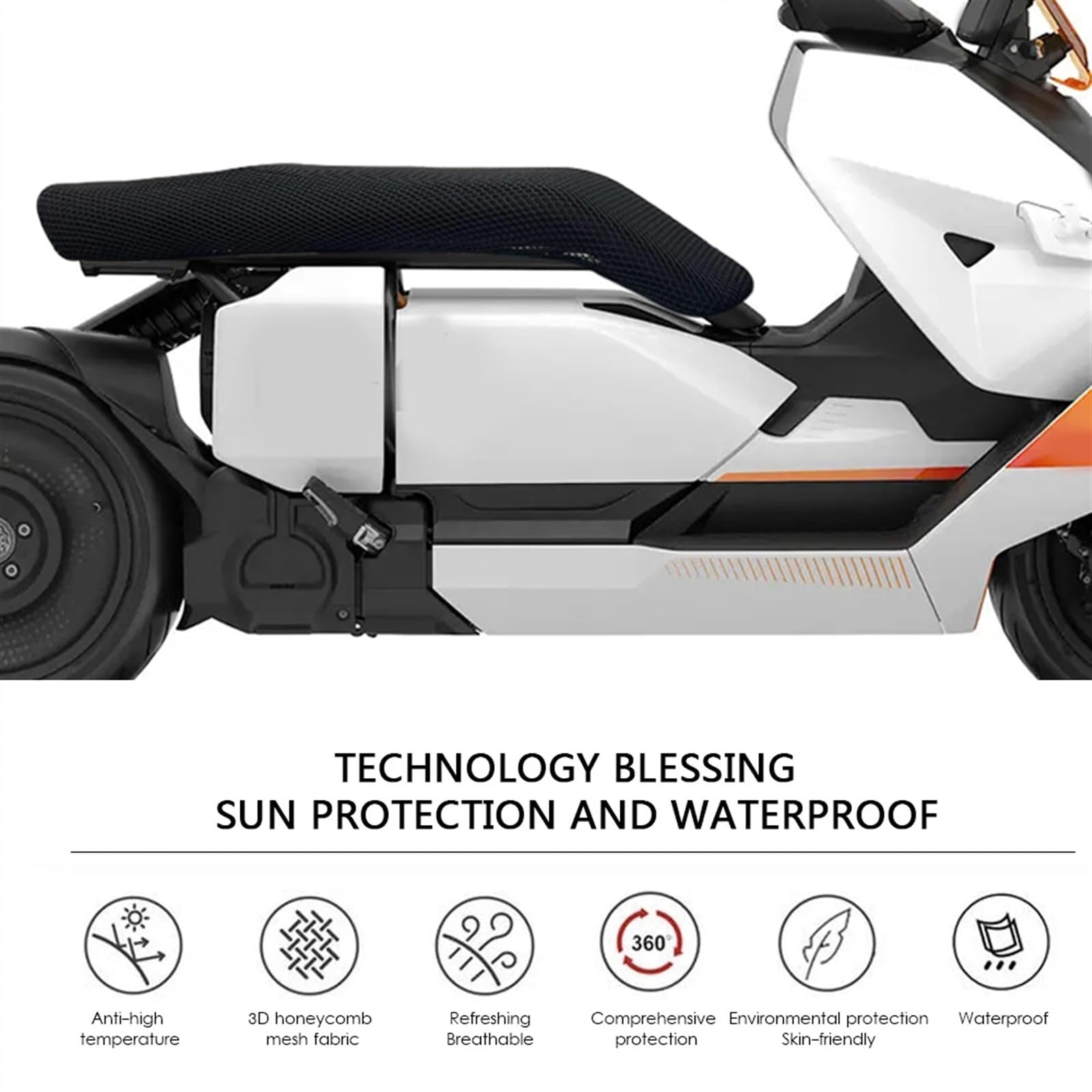 Housse Rafraîchissante Nid D'Abeille Pour Selle Moto CE04/CE 04 (2022) - Coussin De Protection Anti-Engourdissement