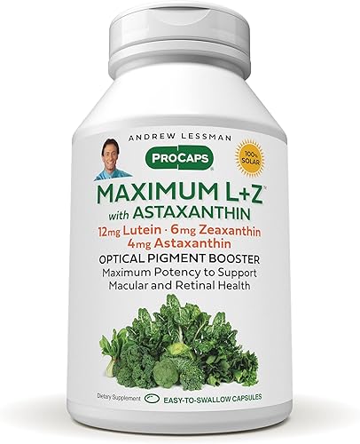 ANDREW LESSMAN Máximo L+Z con Astaxantina 120 cápsulas blandas - 12 mg de luteína, 6 mg de zeaxantina, 4 mg de astaxantina. Nutrientes clave para