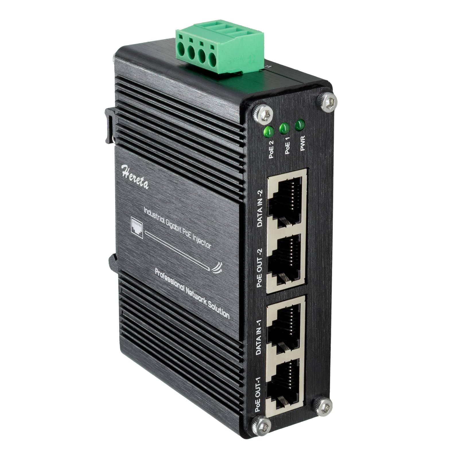 Gigabit PoE Injector, 10/100/1000 Mbps Industriale 2 Porte 30W Ethernet PoE Adattatore, IEEE 802.3af/at, Plug and Play, DIN-Rail / Montaggio a parete
