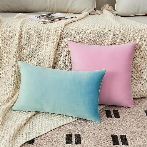 Miniatura 6 de Krifey Juego de 2 fundas de almohada cuadradas decorativas de terciopelo, funda de cojín suave para sofá, dormitorio o automóvil, 12 x 20 pulgadas,