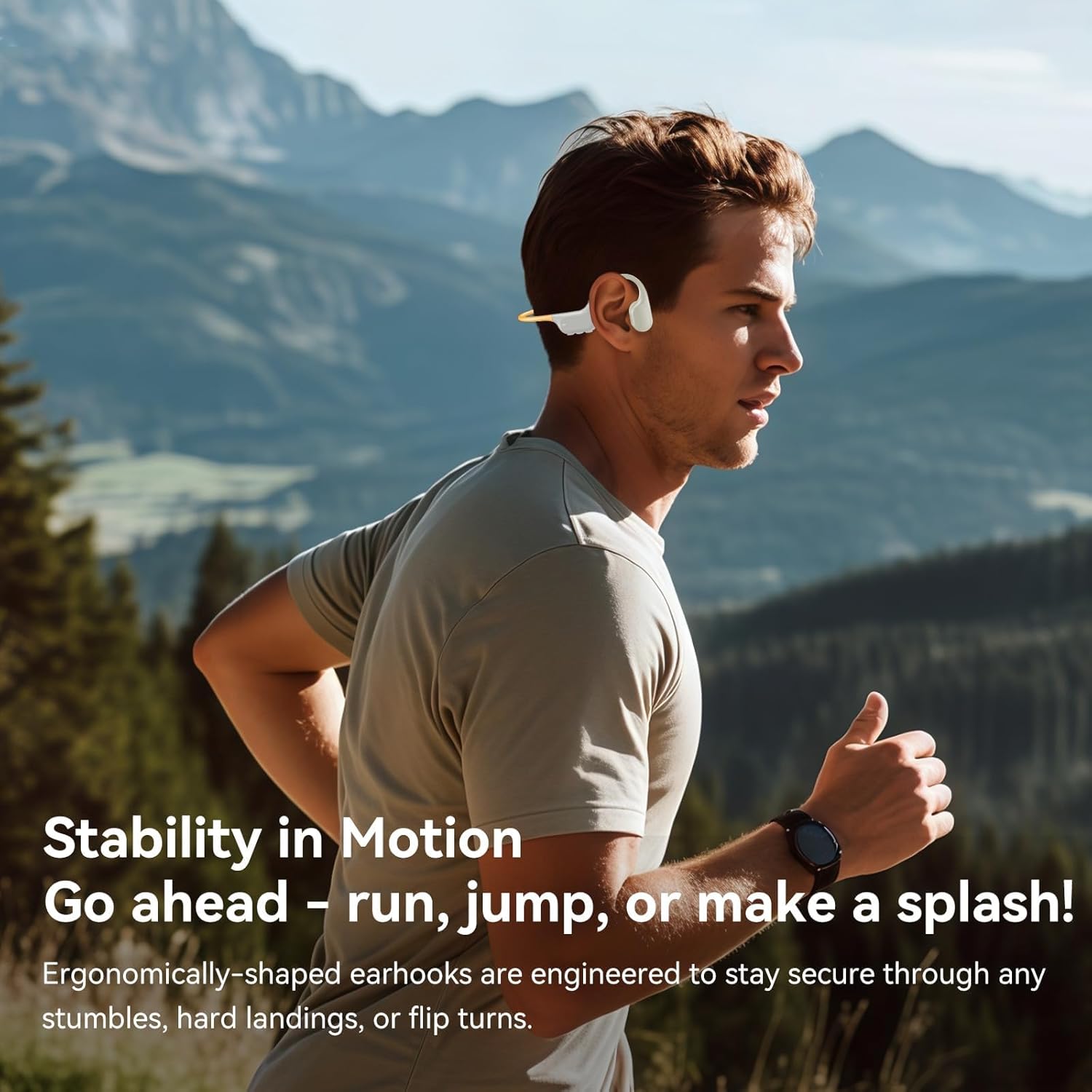 Swimming Headphones IP68 Waterproof, Open Ear Bone Conduction Underwater Headphones Bluetooth 5.4& MP3 with 32GB Memory Card, Soft/Skin/Lightweight Sound Swim Earbuds-SurfAudio(Orange)
