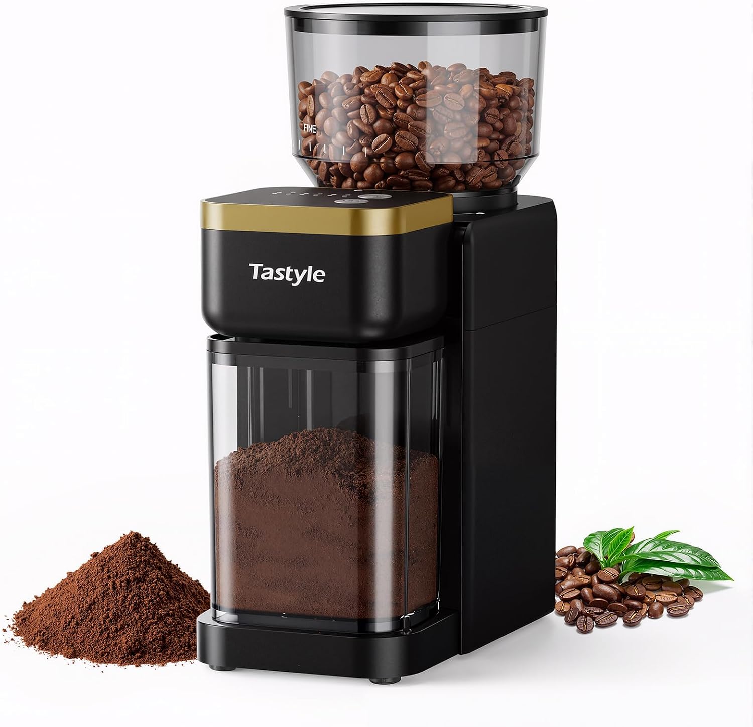 Tastyle Electric Burr Mill Coffee Grinder with 18 Precise Grind Settings for Espresso, Drip and French Press, Adjustable Burr Coffee Grinder in Black