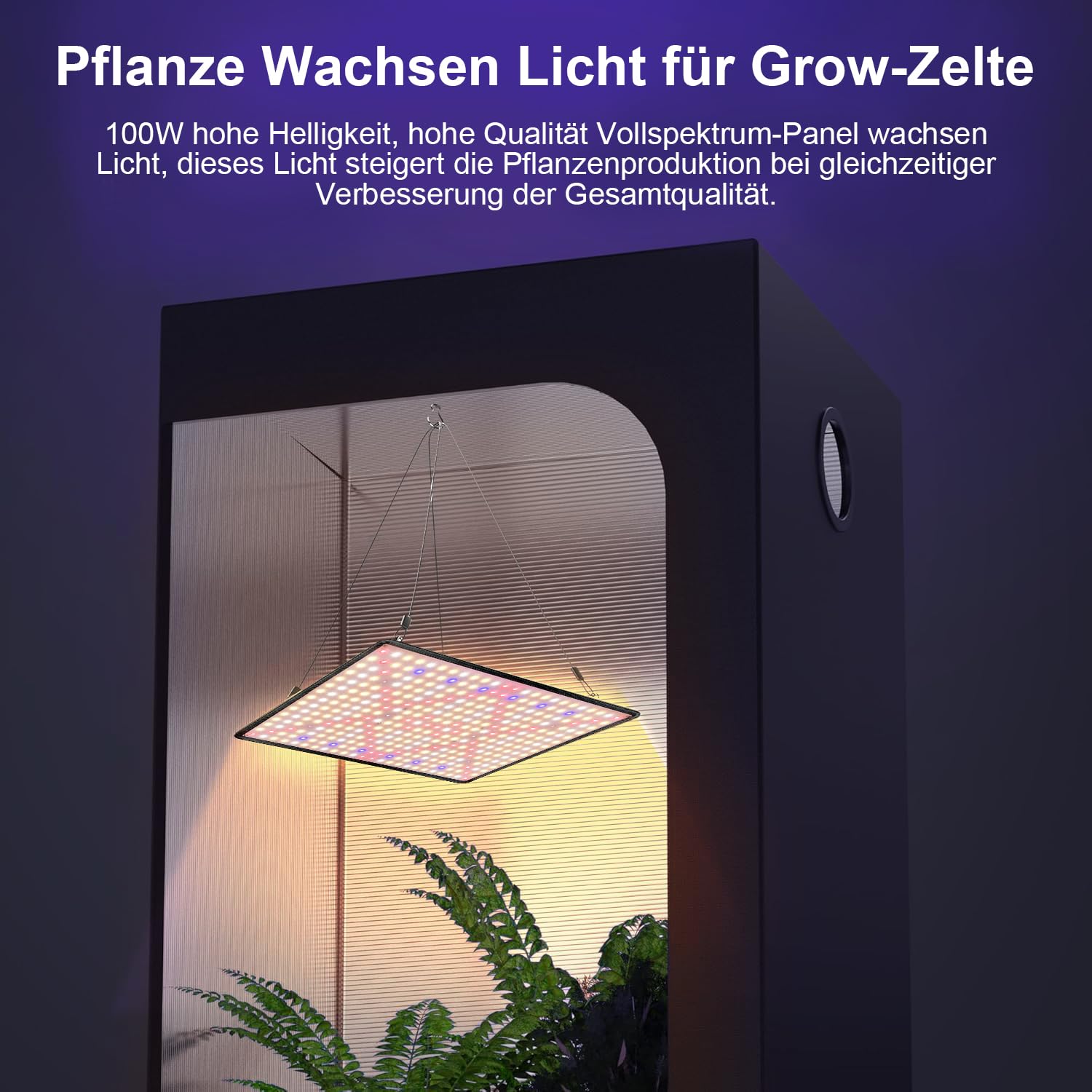 Rosnek LED Pflanzenlampe Vollspektrum 100W mit 360 LED-Chips, IP65 Wasserdicht, UV/IR Licht für Indoor-Anbau, Gemüse, Hydroponik, Haken (Sonnenlicht Modell)