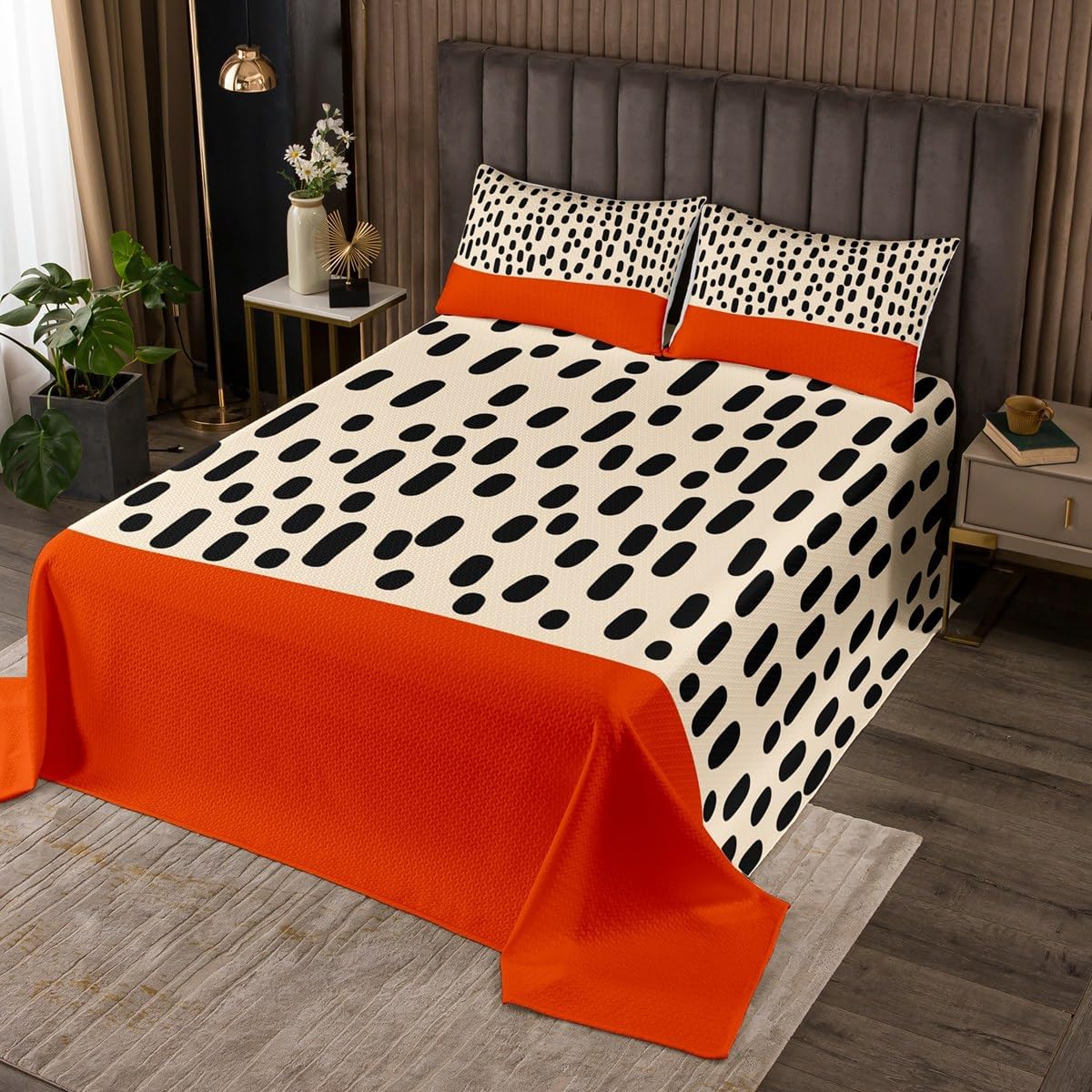 Erosebridal Modern Abstract Quilt Set for Kids Adults Women, Dark Blue Beige Queen Bedspread Set 3 Pieces, Boho Polka Dots Design Coverlet Set All Season, Minimalist Geometric Pattern Bed Set