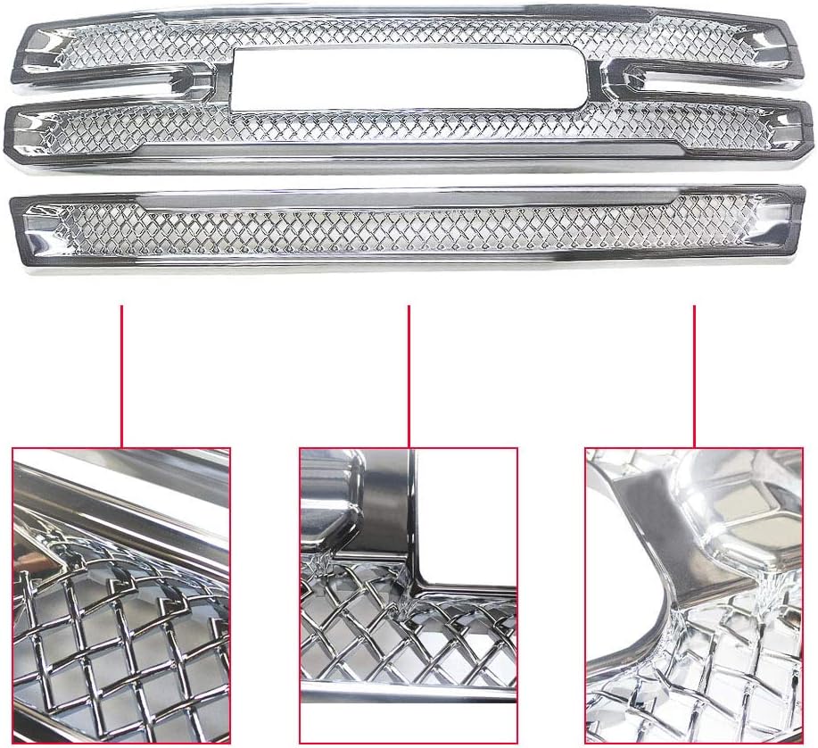 NINTE Grille Covers for 2019 2020 2021 2022 GMC Sierra 1500 SLT Only ABS Chrome Front Bumper Hood Mesh Grill Cover（NOT the Replacement）