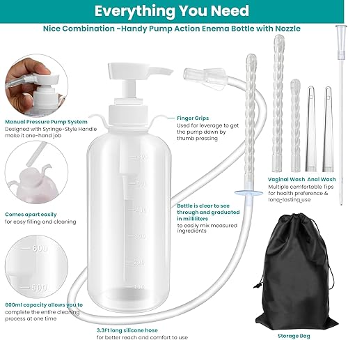Miniatura 2 de Kit de botella de bomba de enema de lavado femenino de 20.3 fl oz, 6 puntas de boquilla de enema para café, limpieza de colon, hombres y mujeres,