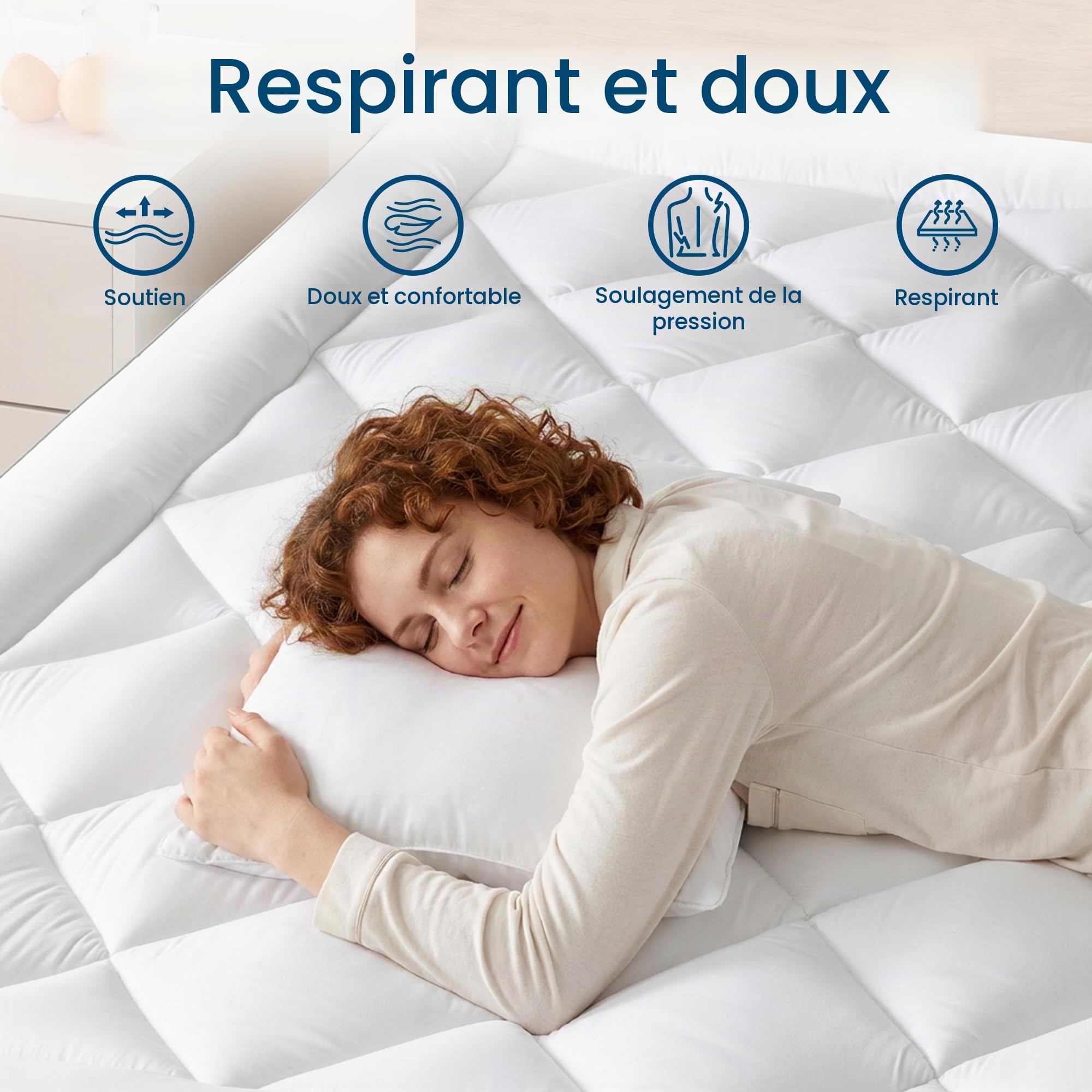 BedStory Surmatelas 140 x 200 cm Blanc Ultra Doux avec Poches Profondes, Lavable en Machine, Convient aux Matelas d'une épaisseur allant jusqu'à 45 cm