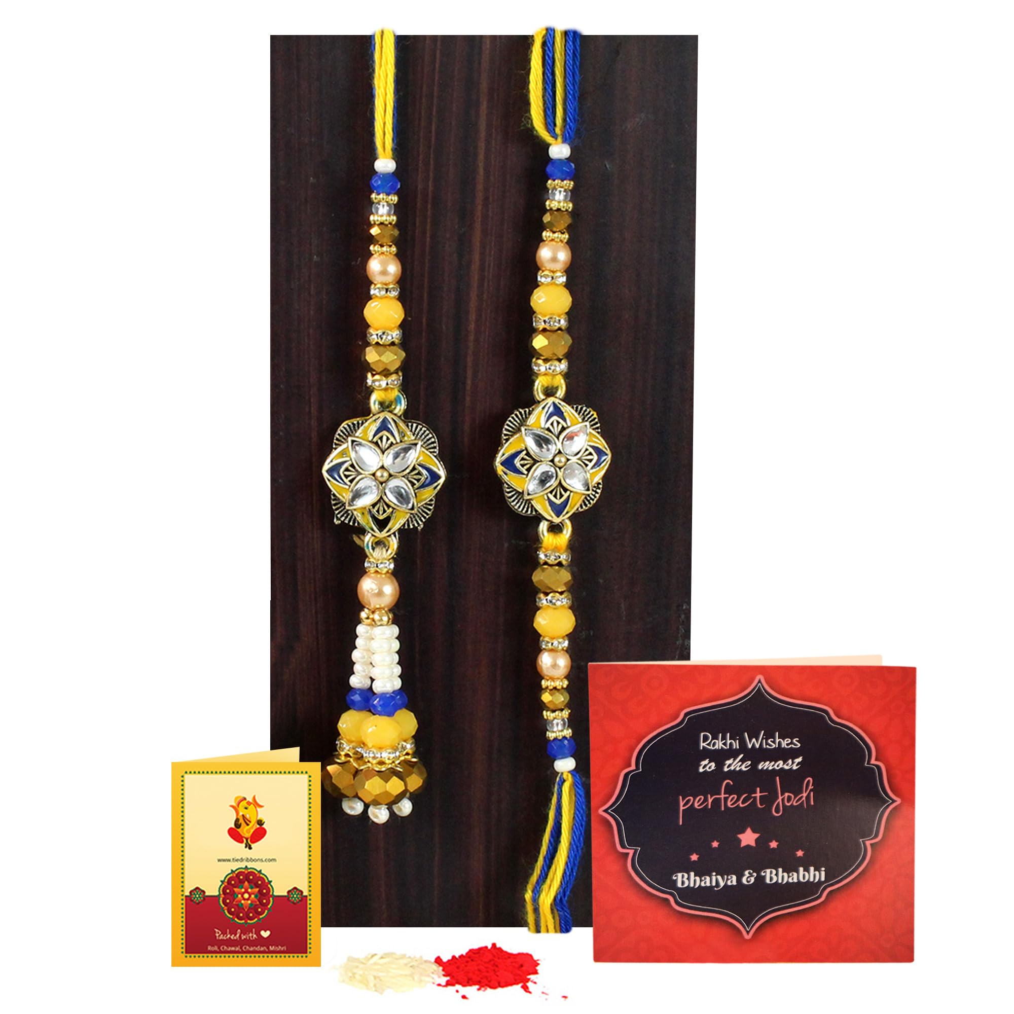 TIED RIBBONS Rakhi for Brother and Bhabhi - Handmade Kundan Pearl Rakhi Set of 2 with Greeting Card and Tikka - Lumba Rakhi for Bhaiya Bhabhi - Rakhis for Rakshabandhan Couple (B0D6GM4ZJ9) Amazon Price History, Amazon Price Tracker
