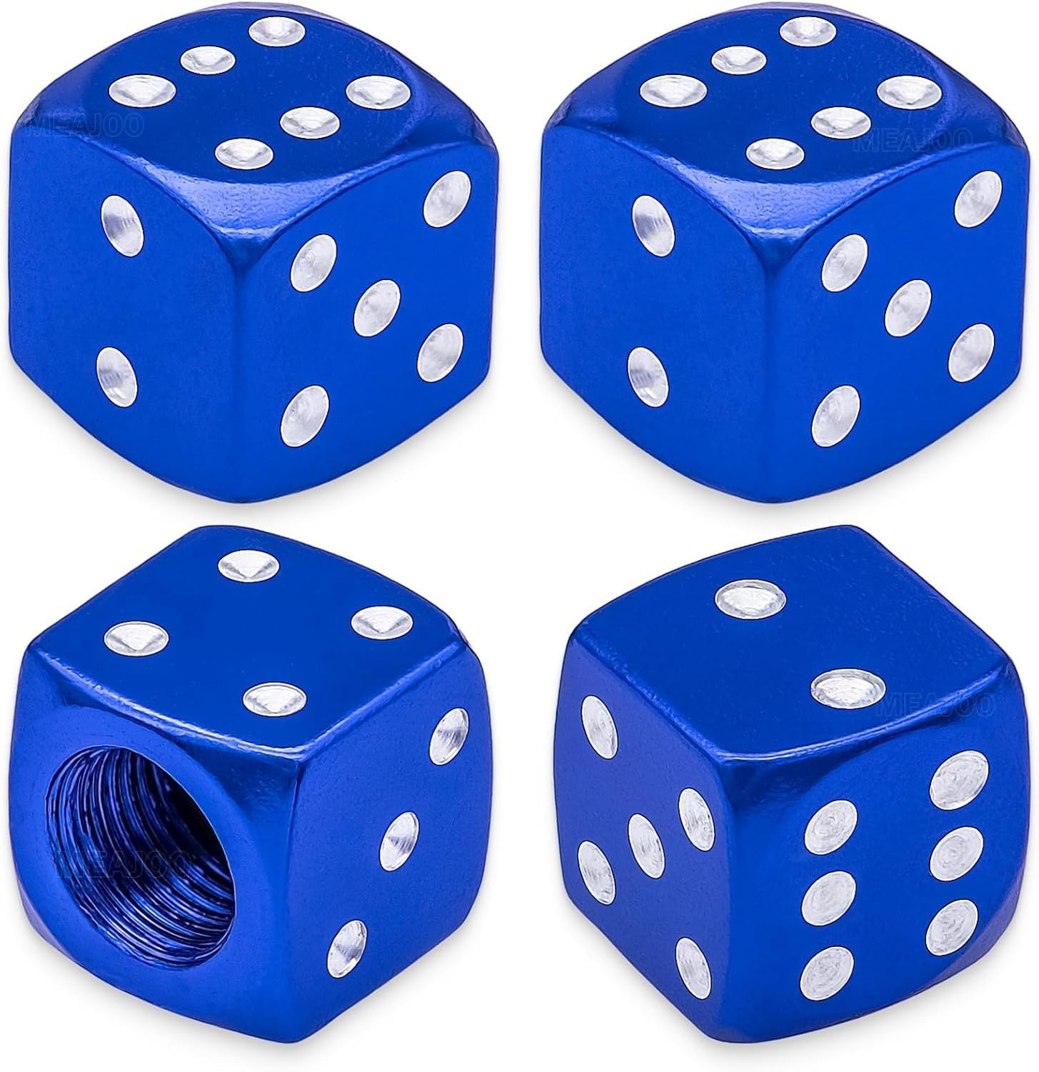 XIUNYIE 4PCS Aluminum Dice Tire Valve Stem Caps, Universal Aluminium Alloy Dustproof Covers for Car, SUV, Truck, Motorcycle, Bicycle, Dice-Blue, 4 pcs