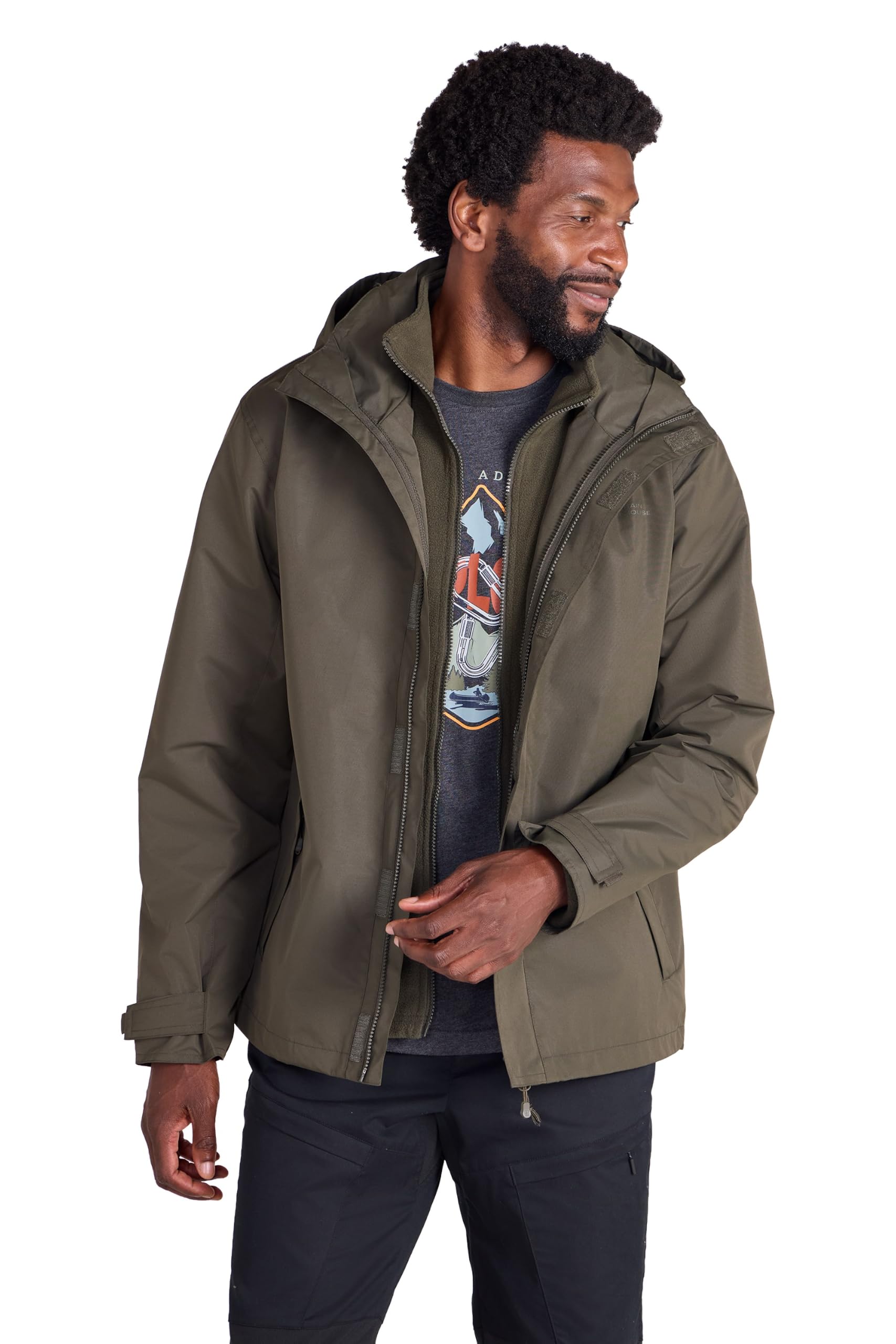 Mountain Warehouse Fell Mens 3 in 1 Jacket Dark Khaki 3XL
