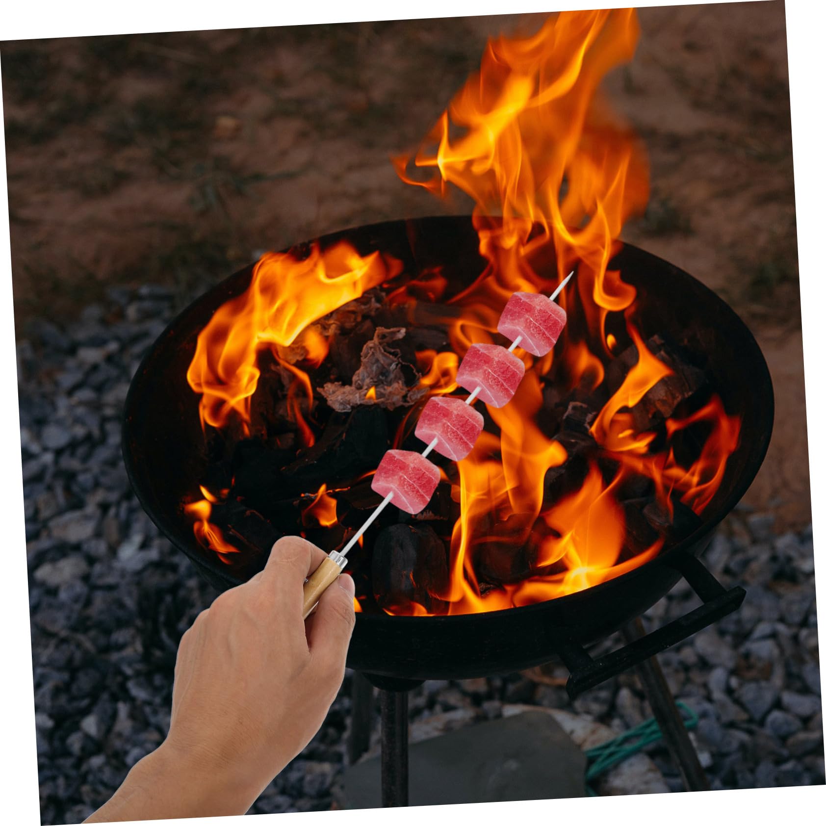 50 Spiedini in Acciaio Inossidabile Manico in Legno per Barbecue, Spiedini Piani Versatili e Antiscivolo per Carne e Verdure alla Griglia