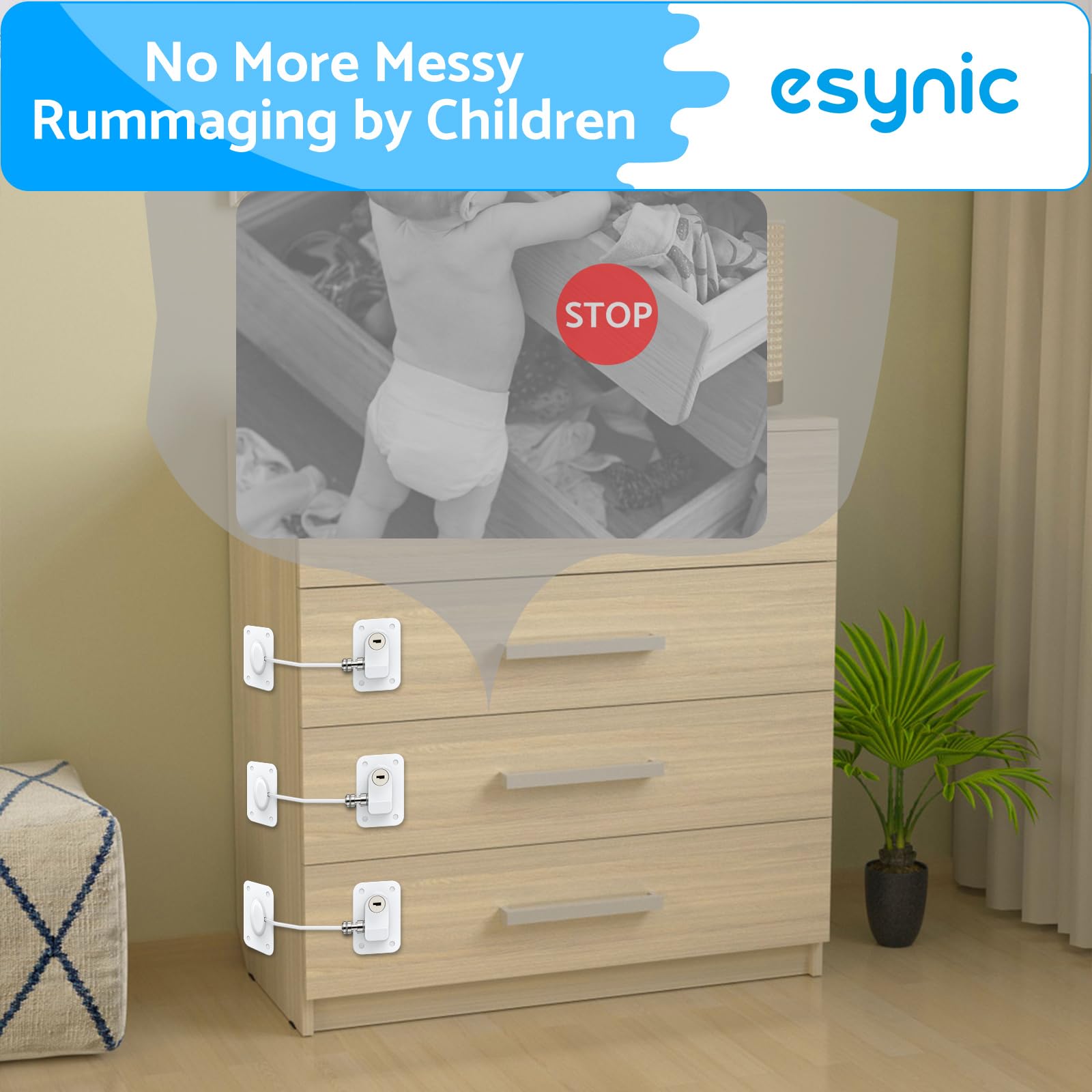 2 Blocca Cassetti Per Bambini - Sicurezza Per Armadi, Frigorifero, Finestre | Serratura Con Cavo Regolabile - Foto 4