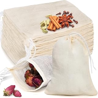 HyozorGo 20 Pack Reusable Muslin Drawstring Bags 4x3in - Natural Cotton Tea Spice Herb Cheesecloth for Straining Soup Loose Leaf