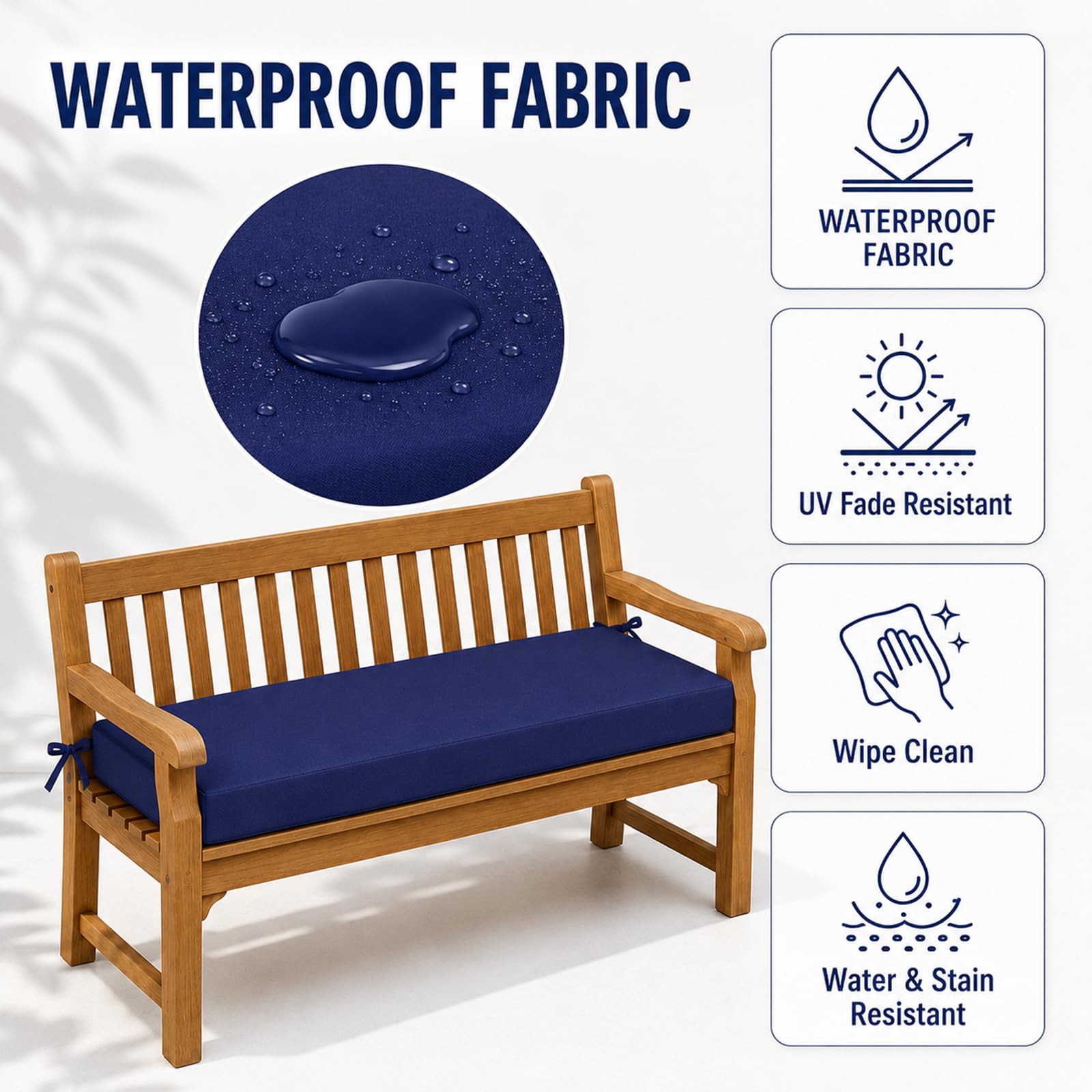 Cuscini Imbottiti per Panche da Esterno/Interno, Poliestere Idrorepellente con Schiuma 50D da 5 Cm, Fondo Antiscivolo, 2 Lacci, Fodera Rimovibile per Panca E Terrazza,Grigio,110x55x5cm