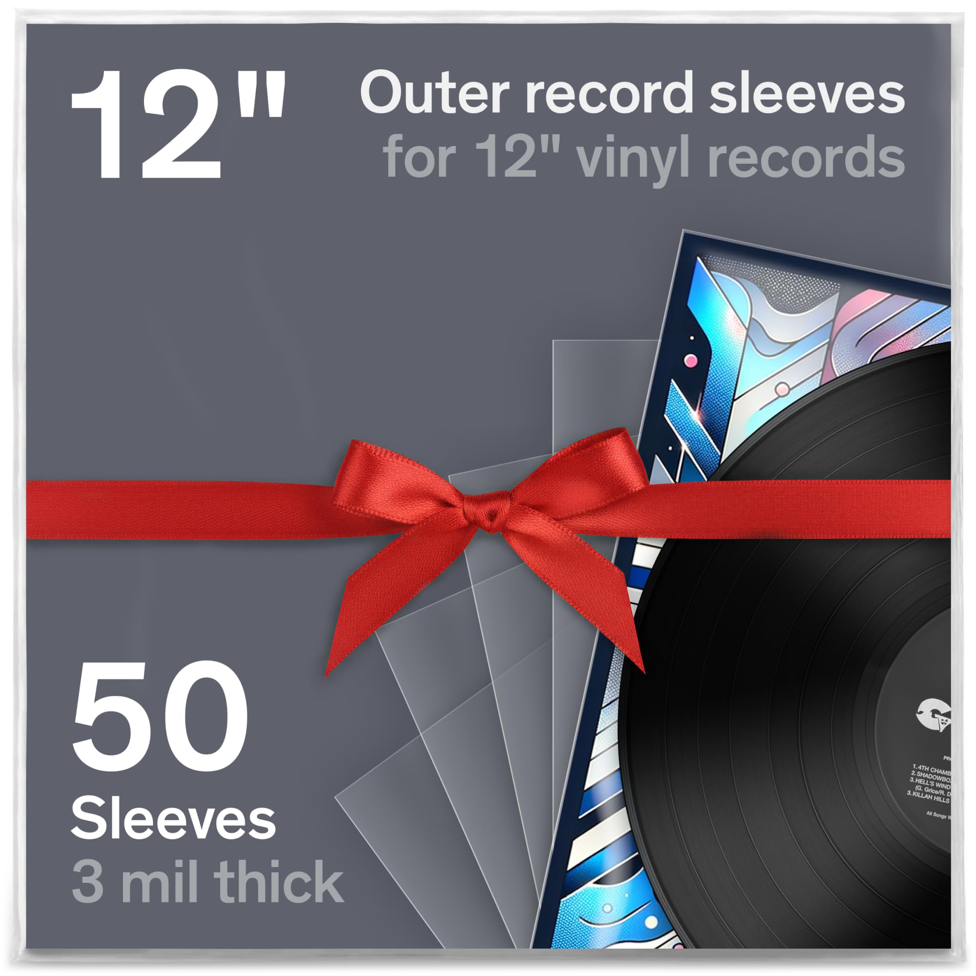 Boundless Audio Vinyl Record Sleeves - 50 x Premium Outer Vinyl Sleeves for Records - 12.75" x 12.75" Heavy Duty 3 Mil Thick Crystal Clear Polypropylene