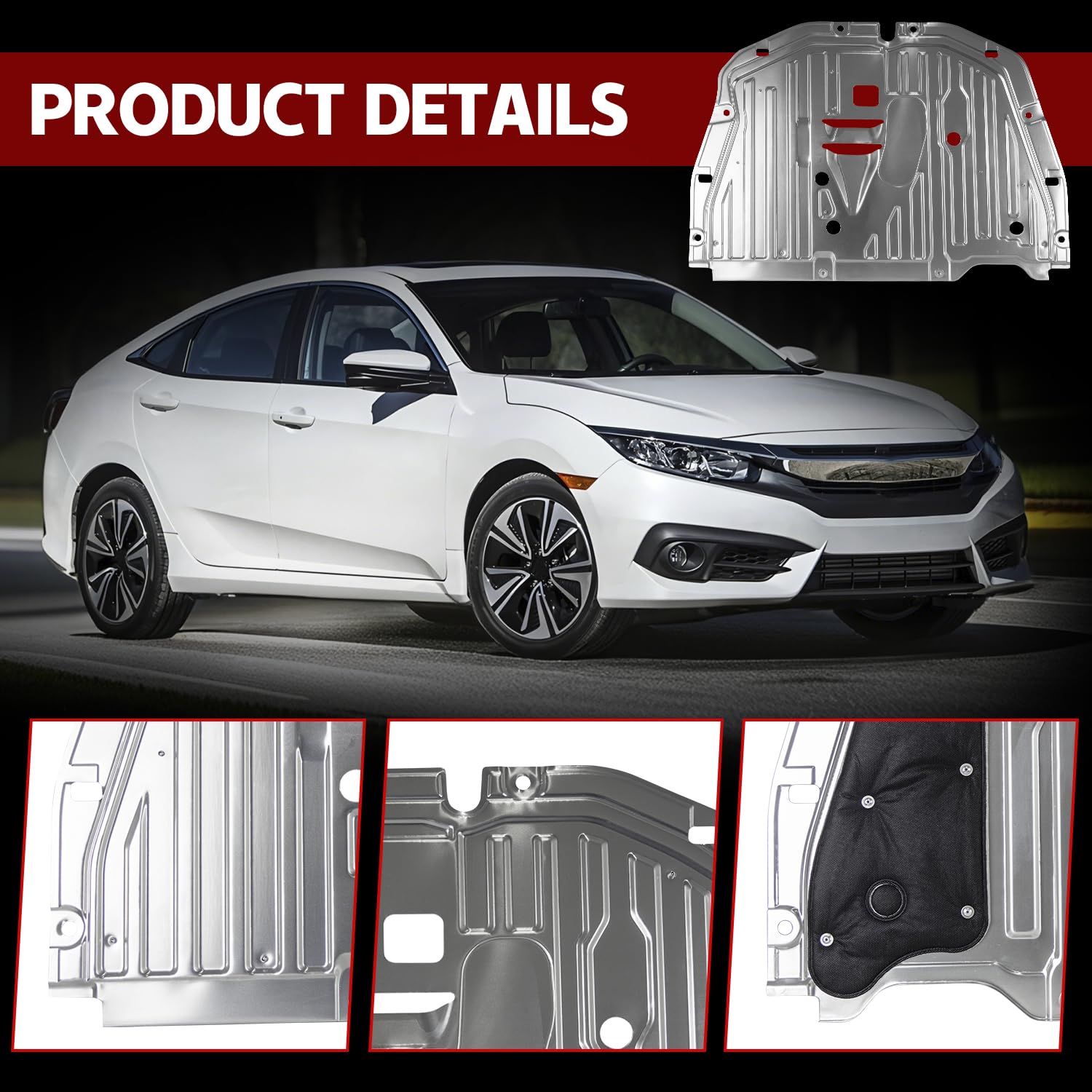 Aluminum Alloy Engine Splash Shield For Honda Civic 2016-2021 – Durable Under Car Protection Guard, Replaces OEM 74110-TBA-A00 - View #7
