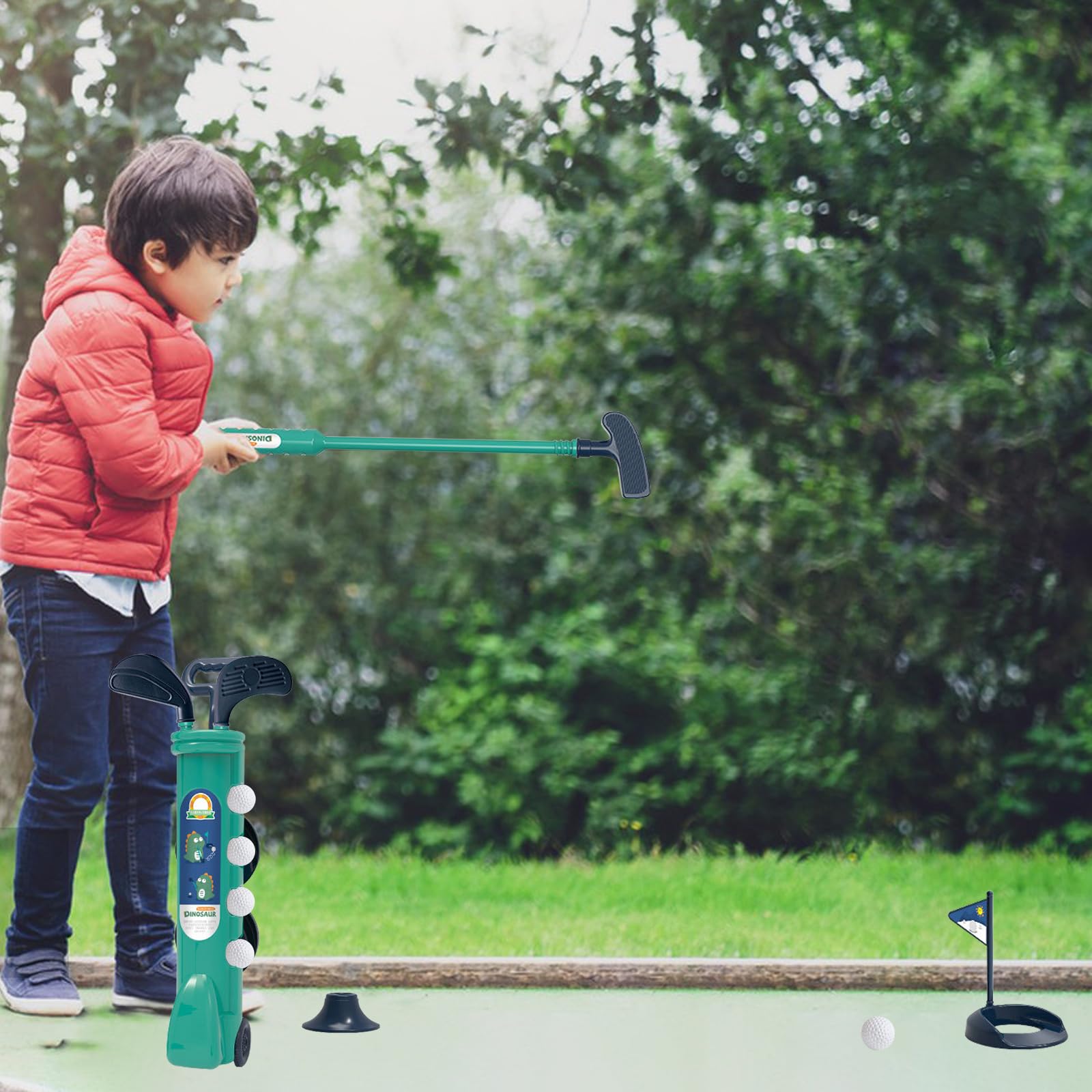 Juego de Golf para niños, Juego de 14 Piezas con Ruedas, Incluye Palo, Pelota, Marcador y Bandera, recreación al Aire Libre y Adecuado para niños de 3 años en adelante