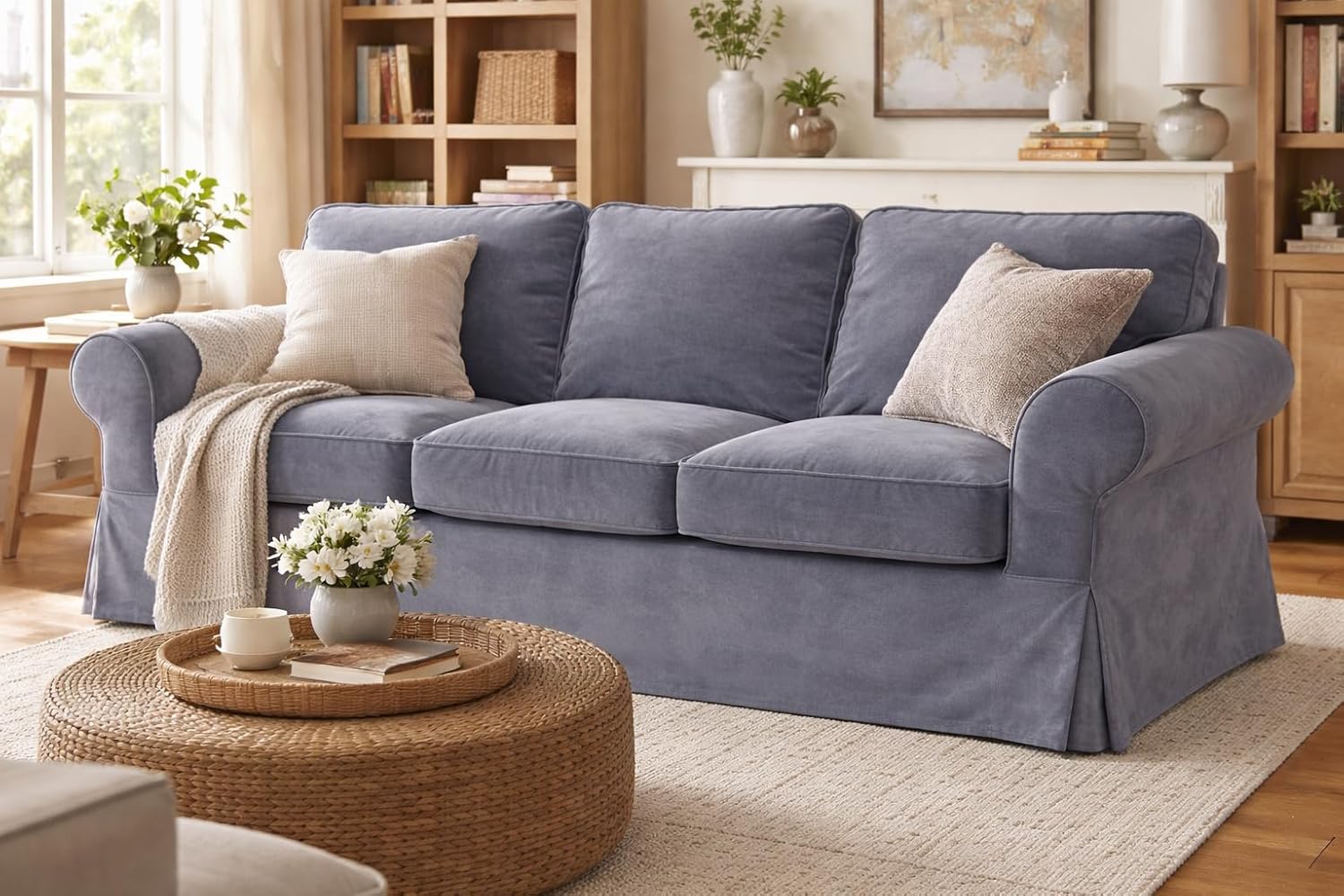 Velvet Pets Friendly Sofa Covers Custom Made Compatible for IKEA Ektorp Three Seat Sofa Slipcovers (Velvet Light Gray Ektorp 3)