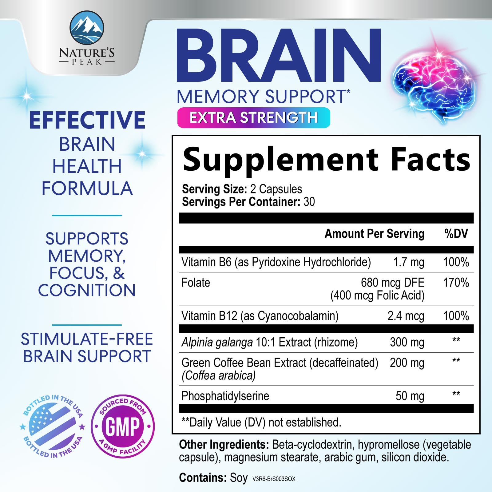 Brain Memory Supplement Pills - 3X Strength Nootropics for Concentration, Clarity & Focus Support - Brain Health Cognitive Vitamins B6 B12 with Folate & Phosphatidylserine, Brain Booster, 60 Capsules — Amazon image 2