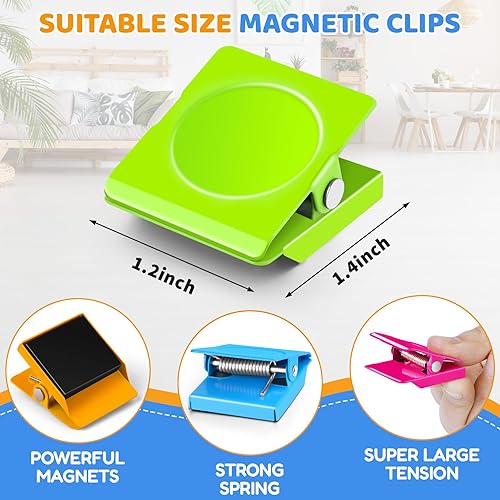 Miniatura 8 de Grtard Paquete de 12 clips magnéticos coloridos, clips magnéticos fuertes para nevera, clips magnéticos de metal para refrigerador, taquilla