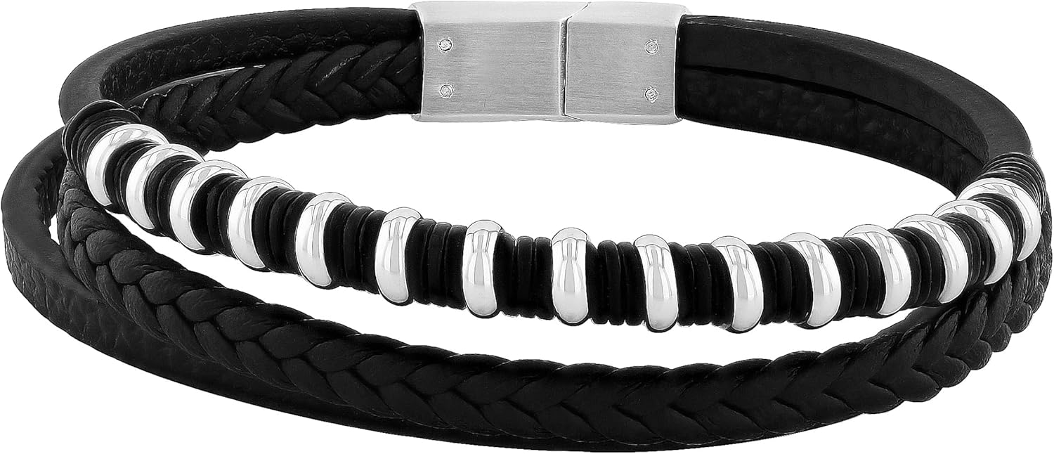 Men's Stainless Steel Faux Leather Bracelet Collection Sleek & Modern Elegance