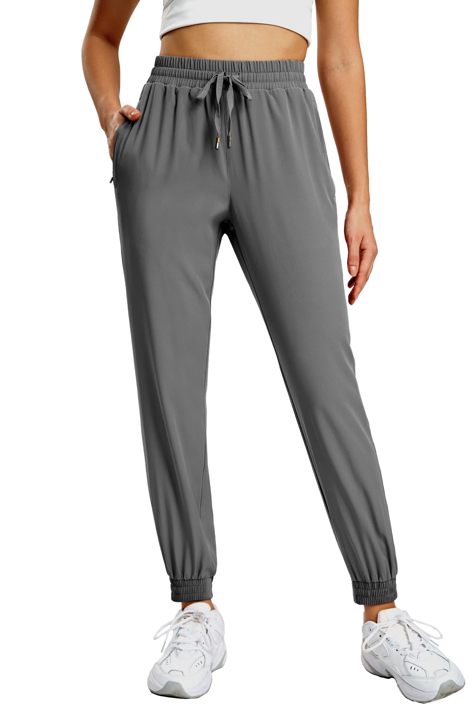 MIER Women's Workout Jogger Pants with Zipper Pockets Lightweight Lounge Pants, Soft, Light Grey, X-Small
