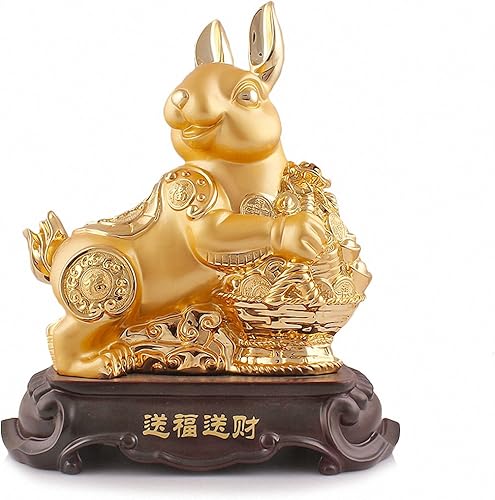 Estatua coleccionable de resina dorada de conejo chino de gran tamaño para decoración de mesa
