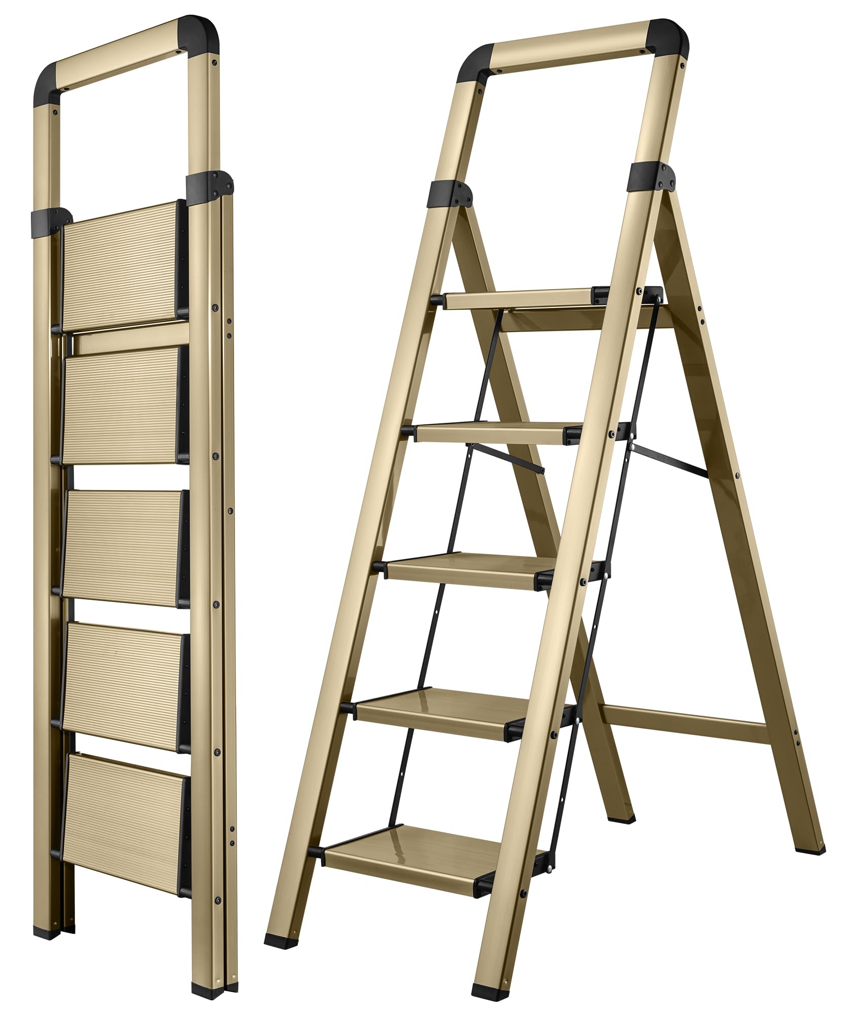 View 1 of *** STOCK PHOTO REFERENCE ONLY *** 
Step Ladder 3-Step Champagne Finish Aluminum Folding Ladders