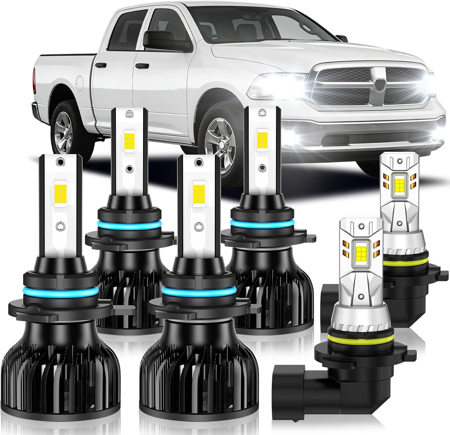 Fit for 2013-2015 Dodge Ram 1500 2500 3500 (With Projector) Fog Light Bulb, Hi&Lo Dual Beam Fog Light Bulb Combo, 600% Brightness, 6000K White, Hollow Out Base & Fan Cooling, Pack of 6