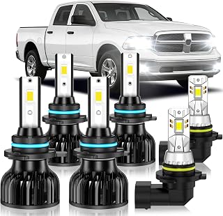 Fit for 2013-2015 Dodge Ram With Projector Hi/Lo Fog Lights Combo | Ram 1500 2500 3500 Hi&Lo Dual Beam Fog LampCombo, 6000K 600% Brighter, Hollow Out Base & Fan Cooling, Pack of 6