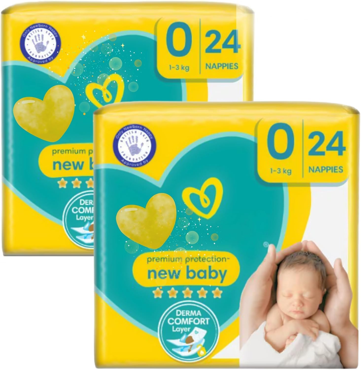 2 Packs Newborn Baby Size 0 Nappies (48 Nappies) | Premium Nappies Diaper | Excellent Comfort and Protection for Newborn Skin