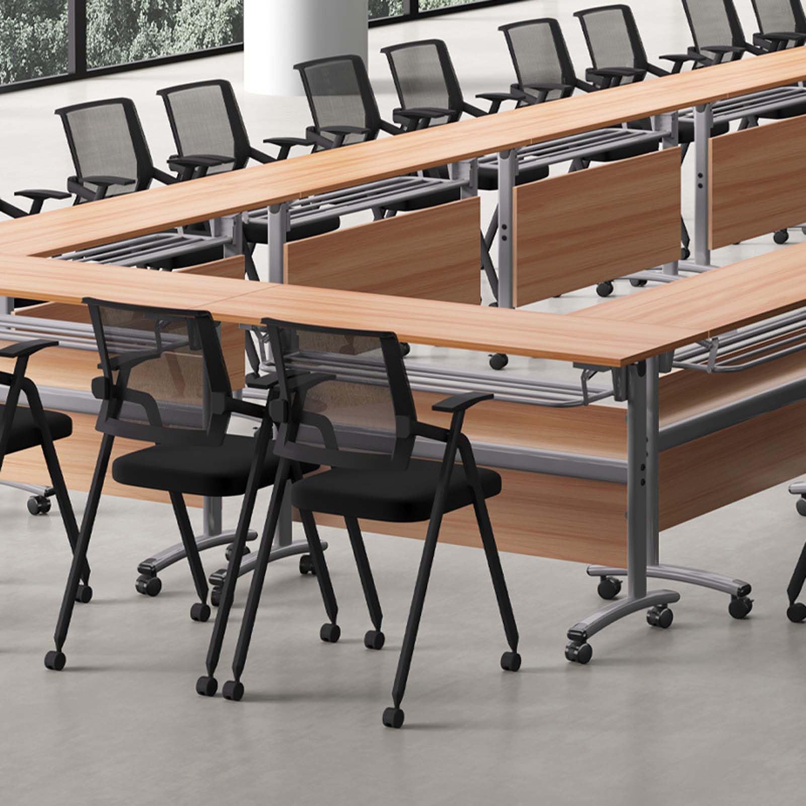 Scrivania pieghevole per allenamento con piano ribaltabile per ufficio e sala riunioni, postazione di lavoro compatta mobile su ruote bloccabili per presentazioni educative e collaborative