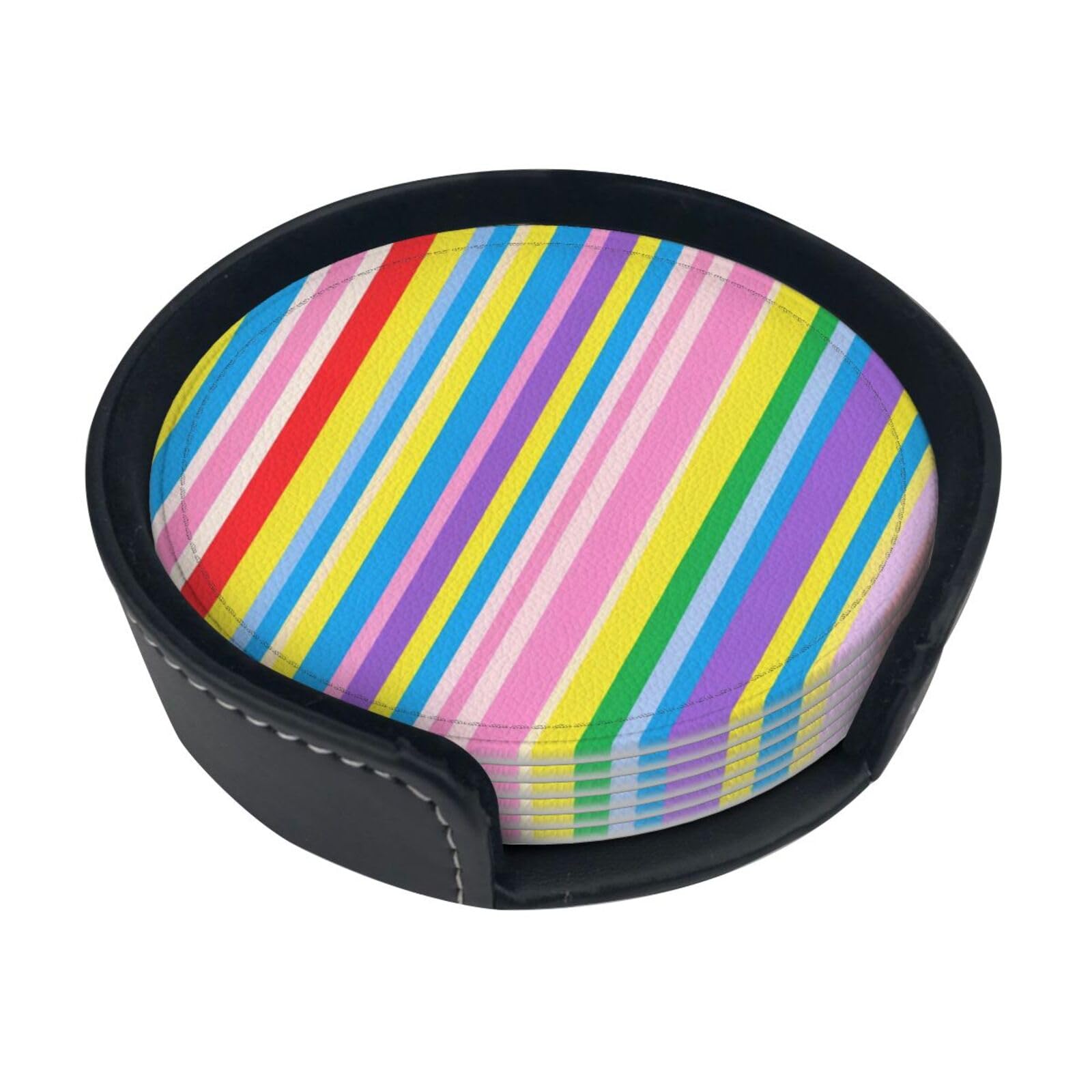 Color Diagonal Leather Coasters-Set of 6 with Storage Holder