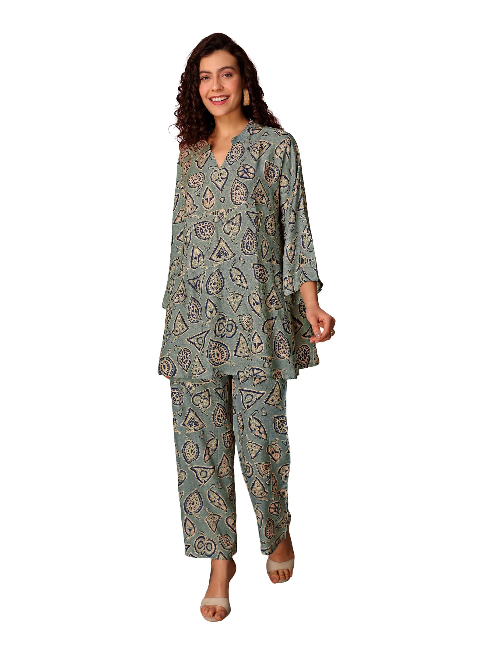 tittli Women Printed Rayon Co Ord Set | Tunic Top and Trouser Set | Casual Two Piece Outfit for Women | Relaxed Fit Co Ord Set | L | XL | XXL-picture-20