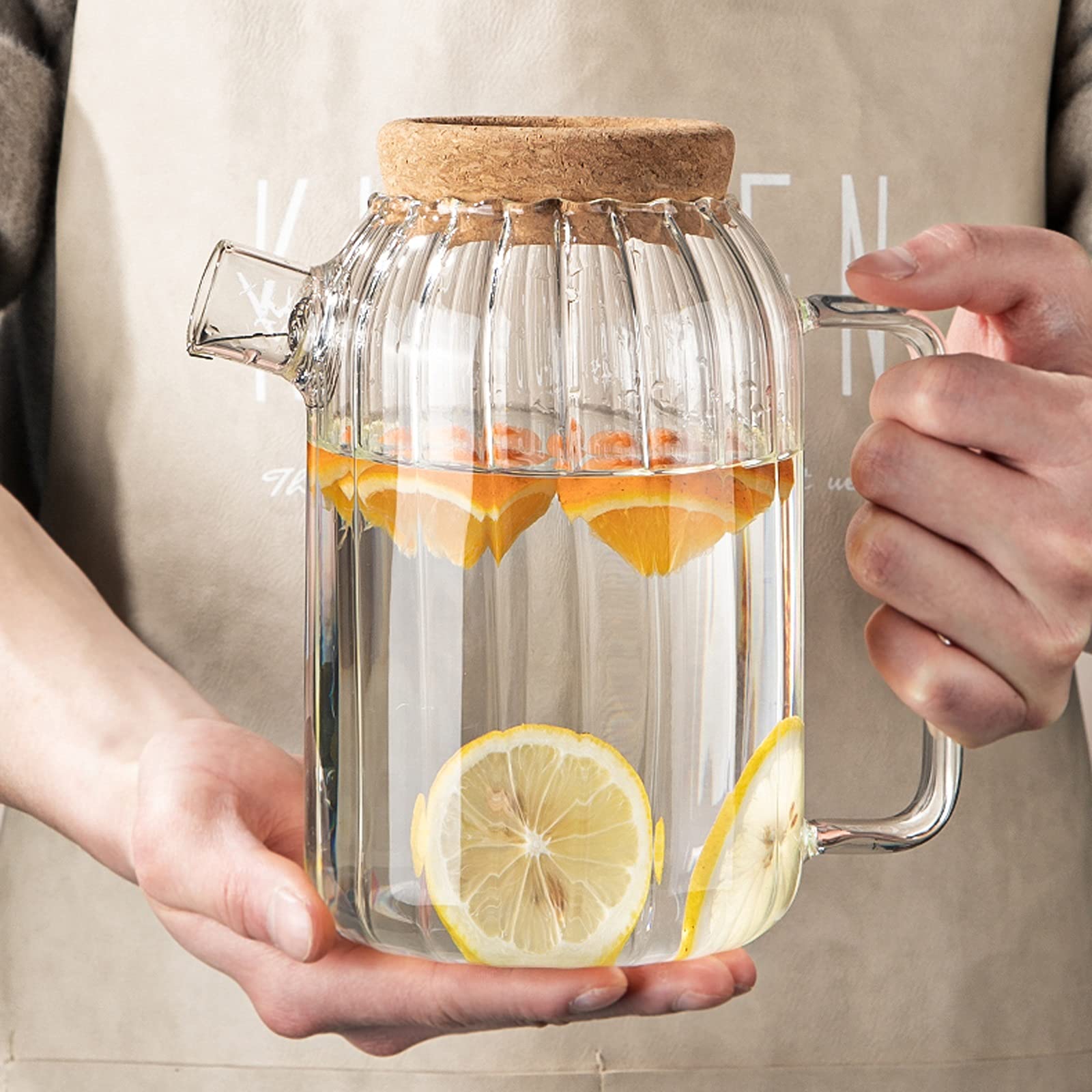 Brocca Brocca in Vetro borosilicato con Tappo in Sughero Caraffa in Vetro Resistente al Calore per Uso Domestico con Manico Stufa Elettrica in Ceramica Riscaldamento Teiera Caraffa per Acqua